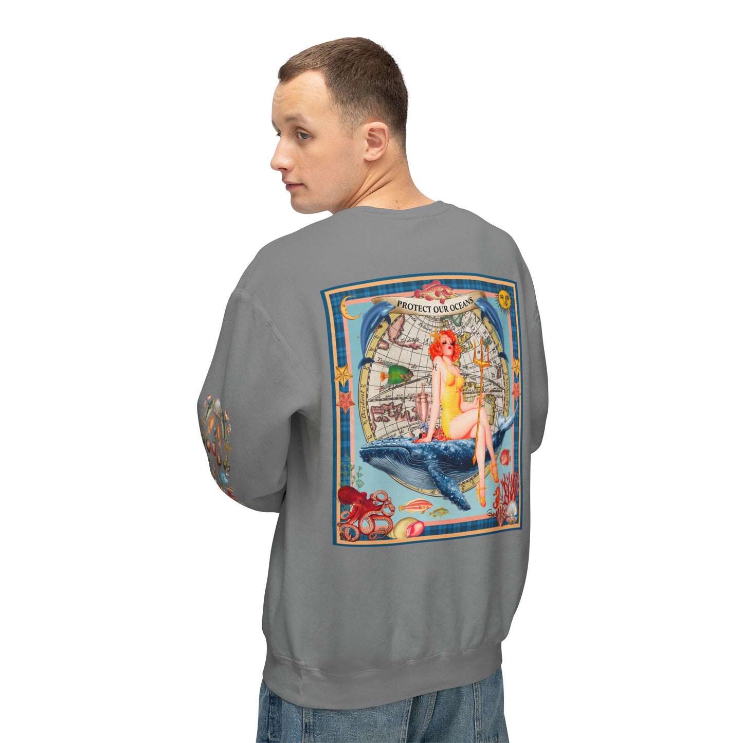 Environment Friendly Crewneck Sweatshirt - Protect Our Oceans Design