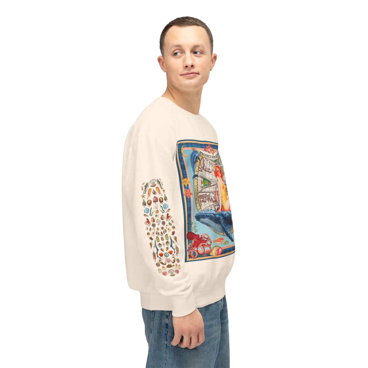 Environment Friendly Crewneck Sweatshirt - Protect Our Oceans Design