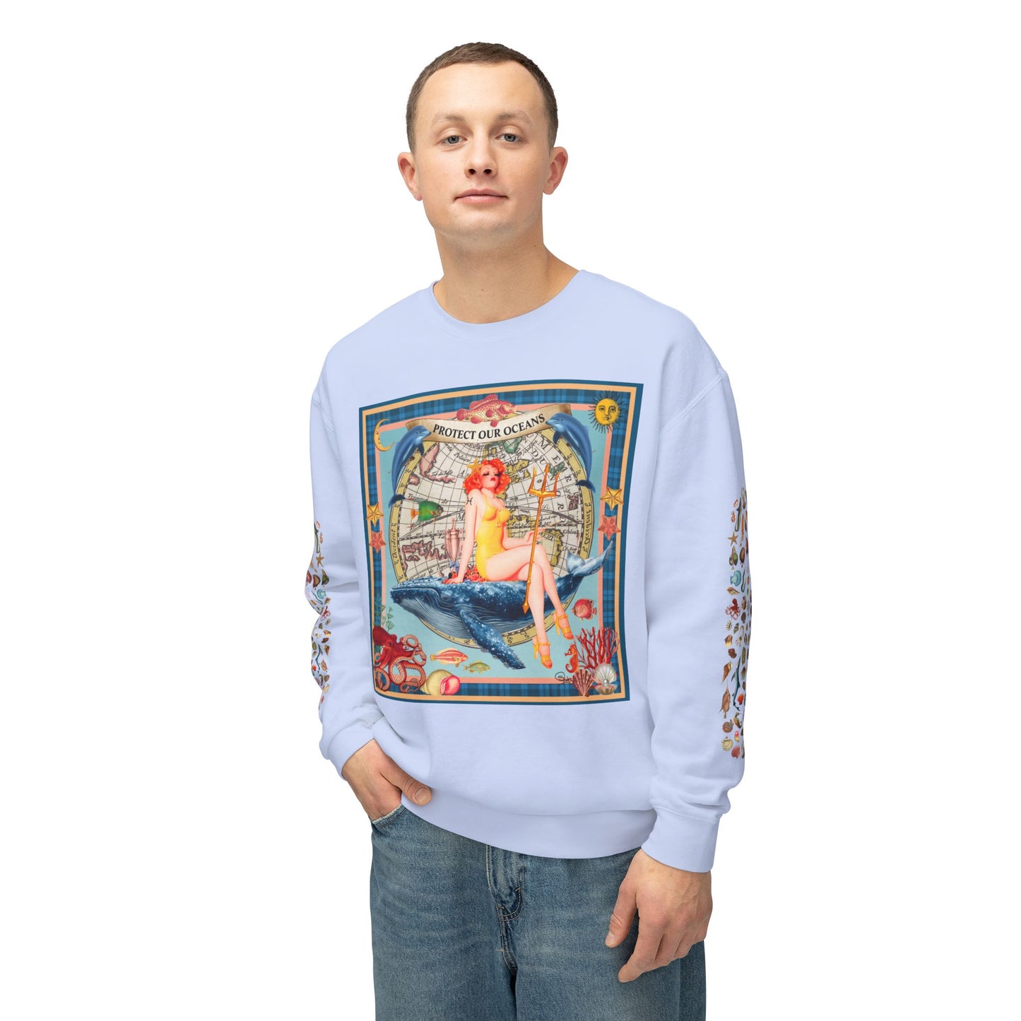 Environment Friendly Crewneck Sweatshirt - Protect Our Oceans Design