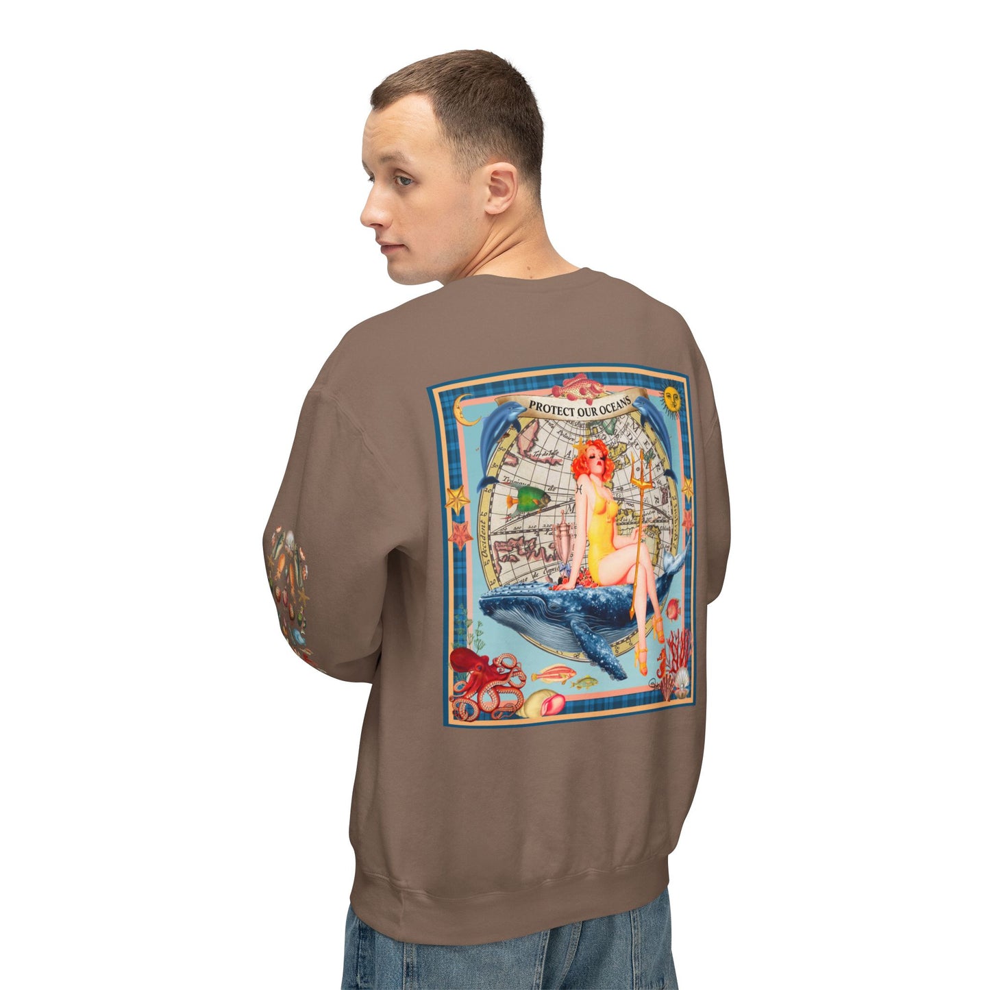 Environment Friendly Crewneck Sweatshirt - Protect Our Oceans Design