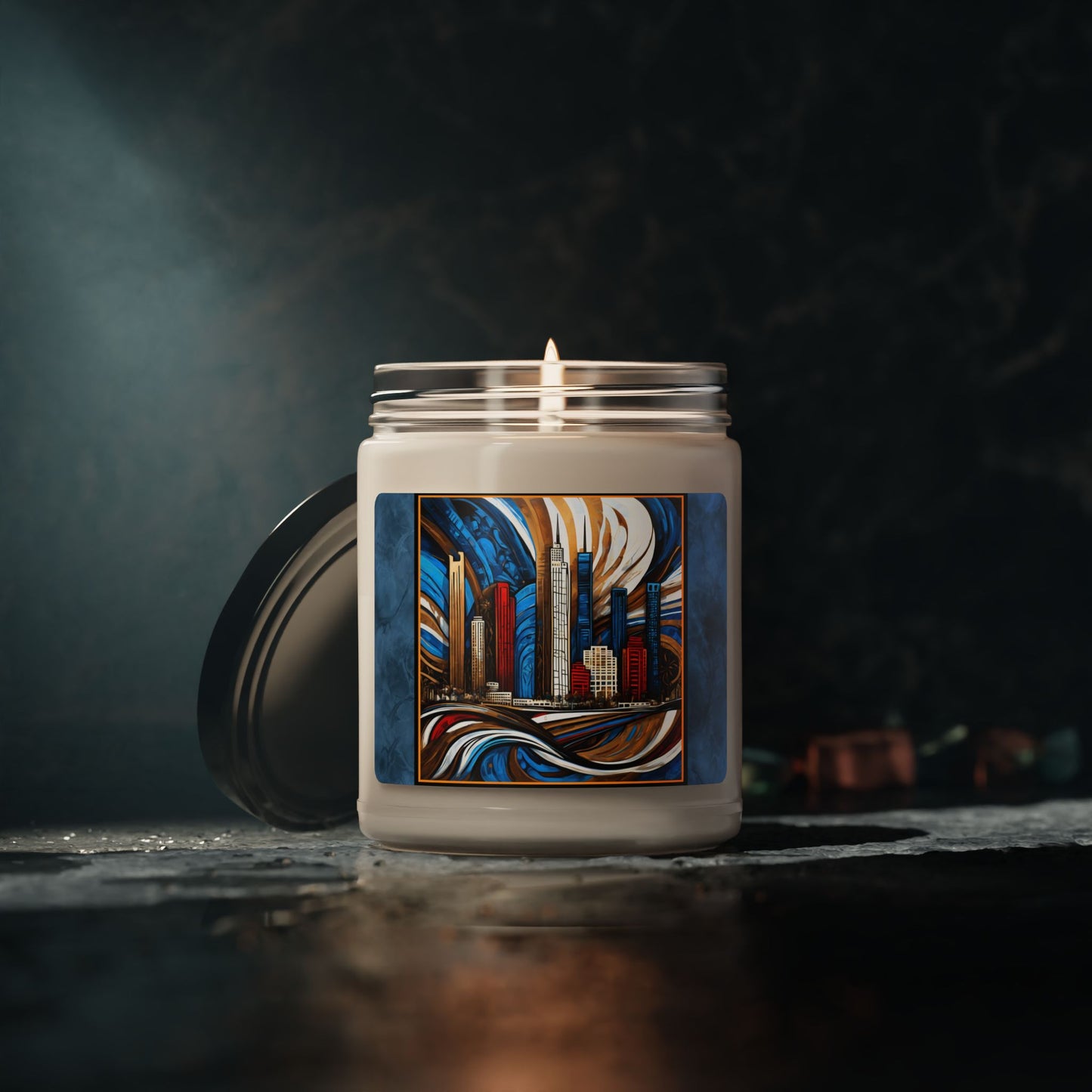 “Chicago Skyline II” Abstract Art - Scented Soy Candle, 9oz