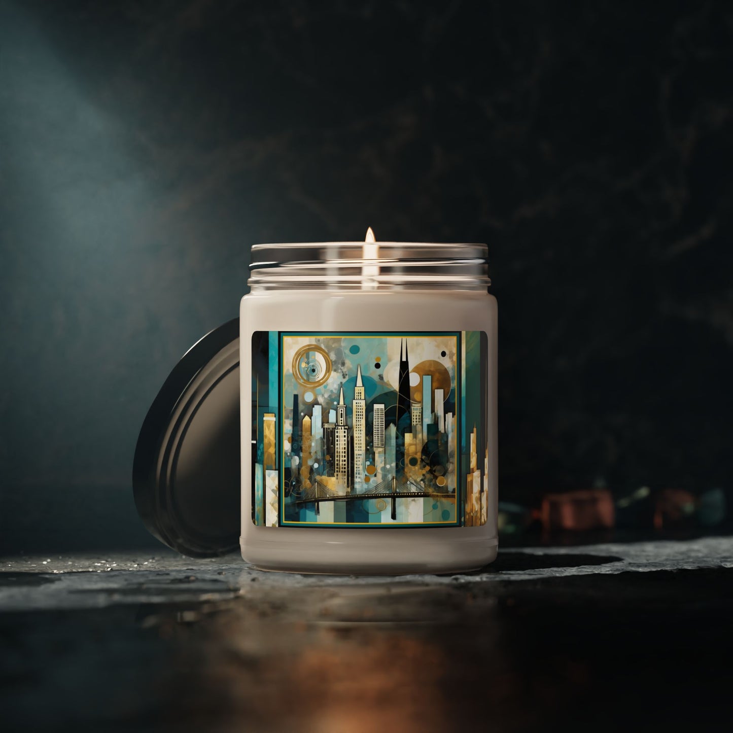 “San Francisco Skyline” Abstract Art - Scented Soy Candle, 9oz