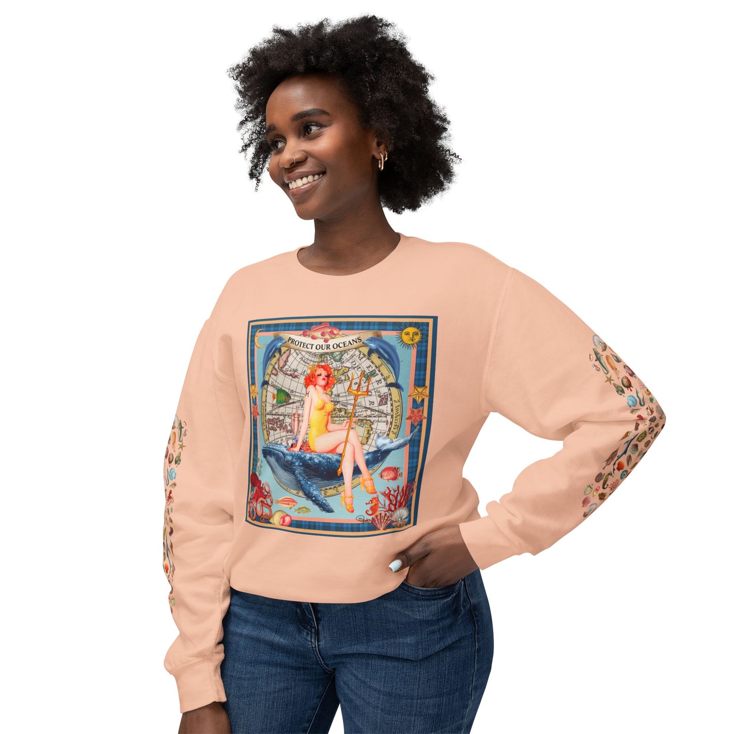 Environment Friendly Crewneck Sweatshirt - Protect Our Oceans Design