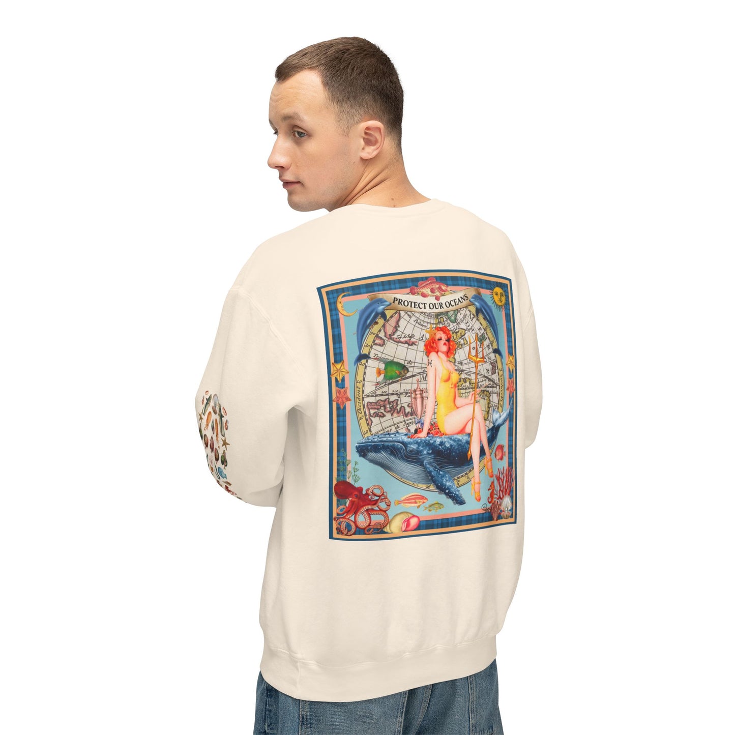 Environment Friendly Crewneck Sweatshirt - Protect Our Oceans Design