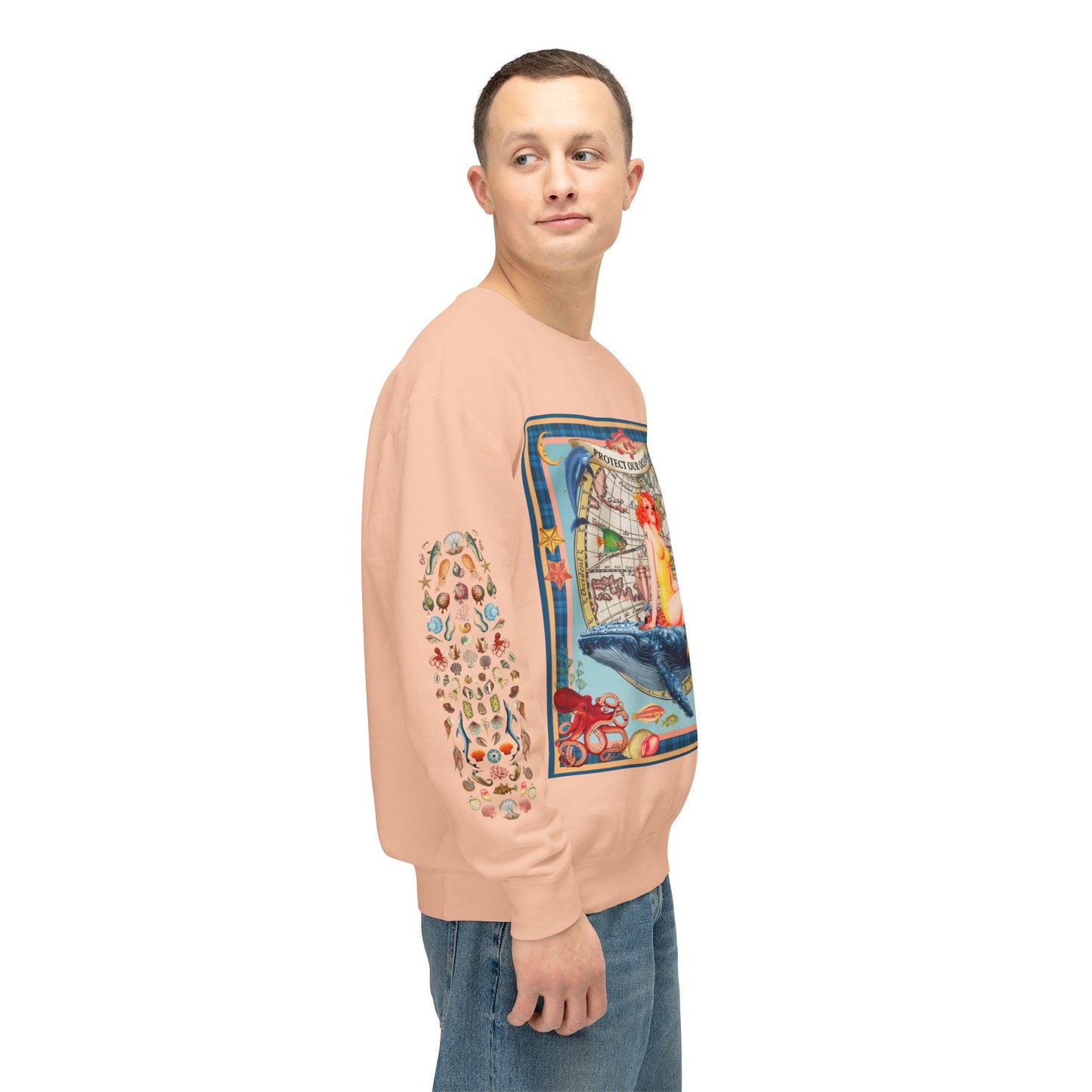Environment Friendly Crewneck Sweatshirt - Protect Our Oceans Design
