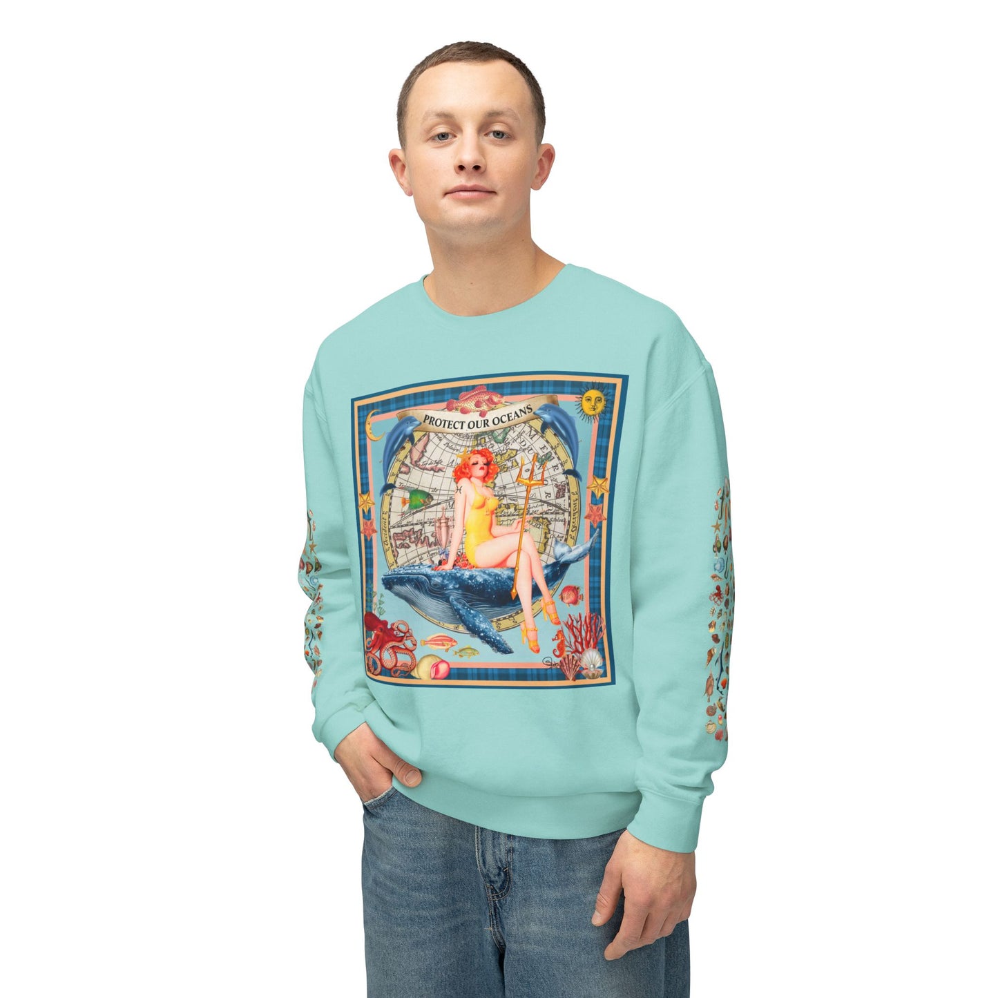 Environment Friendly Crewneck Sweatshirt - Protect Our Oceans Design