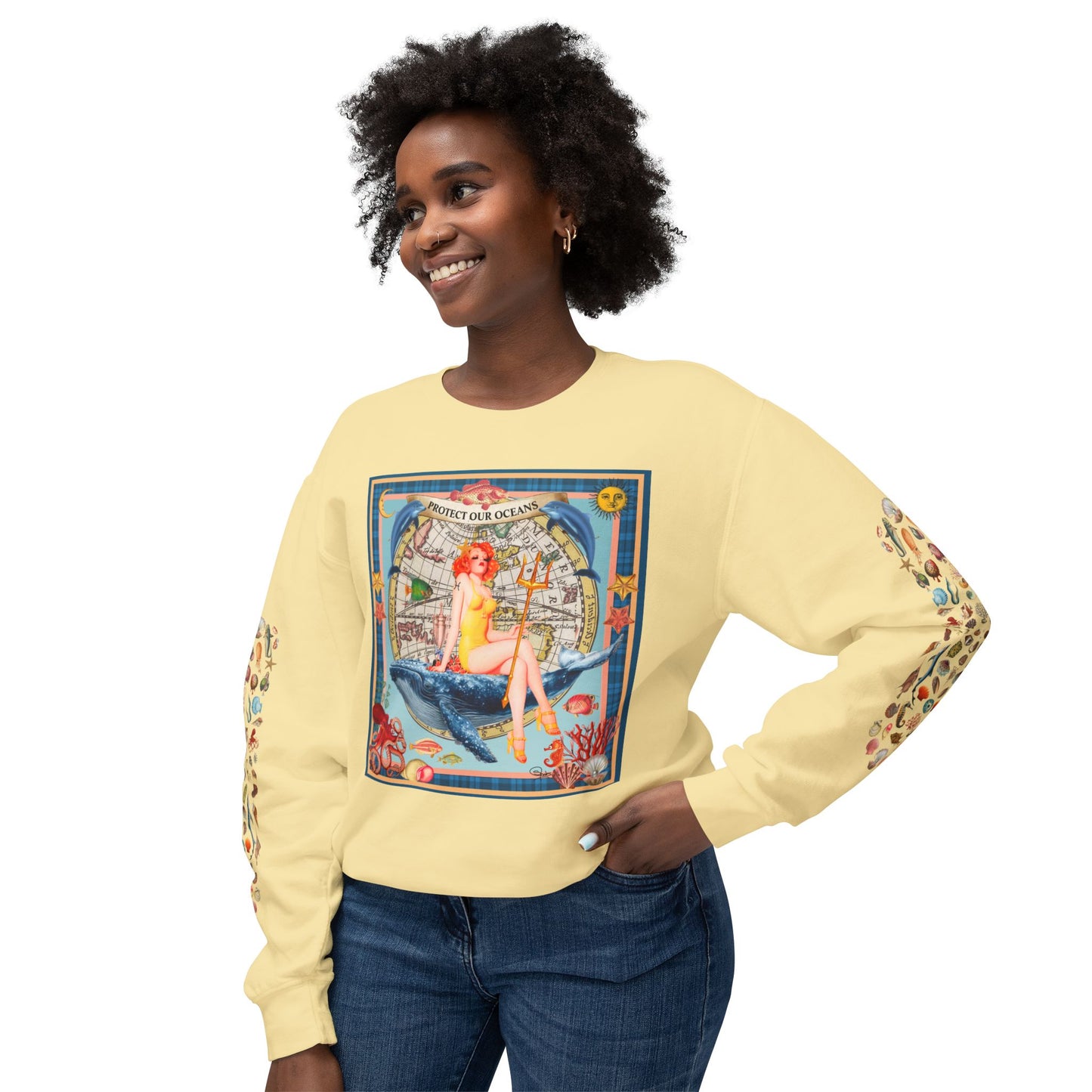 Environment Friendly Crewneck Sweatshirt - Protect Our Oceans Design