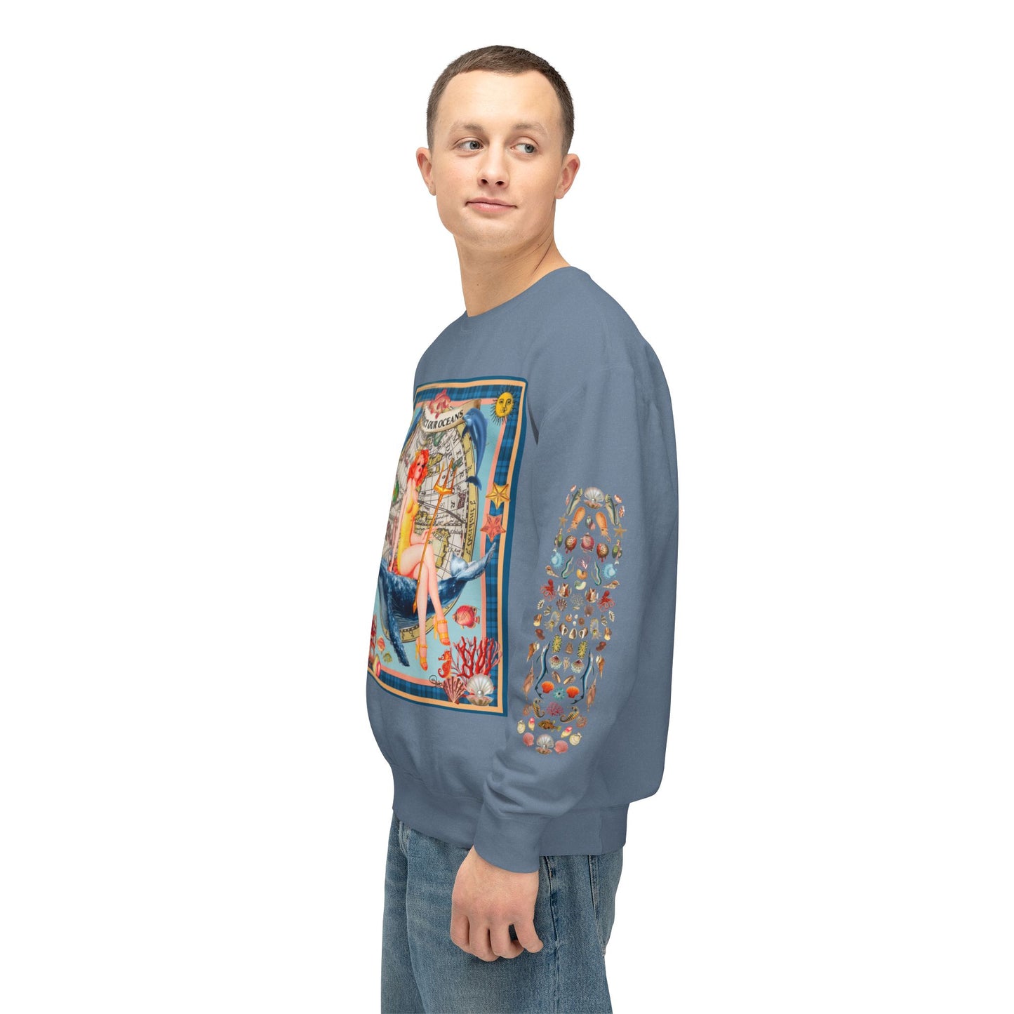 Environment Friendly Crewneck Sweatshirt - Protect Our Oceans Design