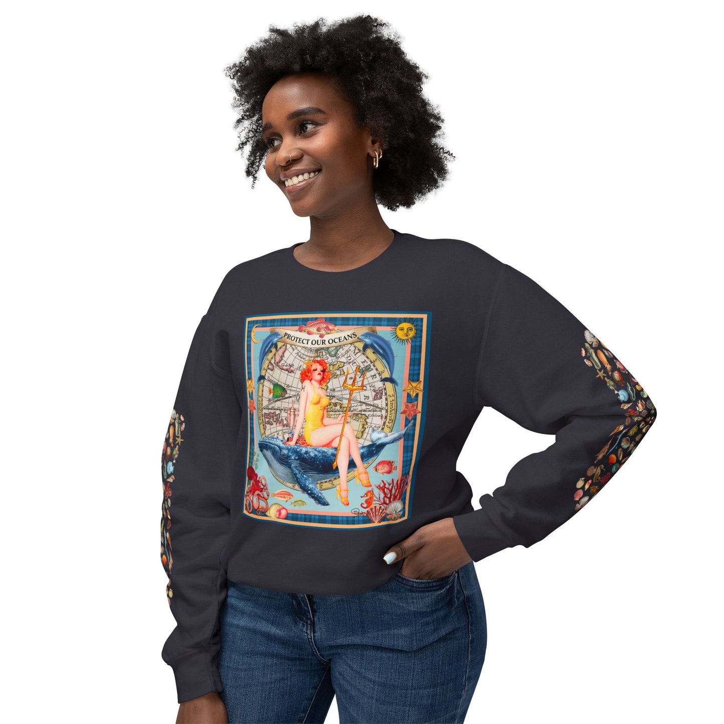 Environment Friendly Crewneck Sweatshirt - Protect Our Oceans Design