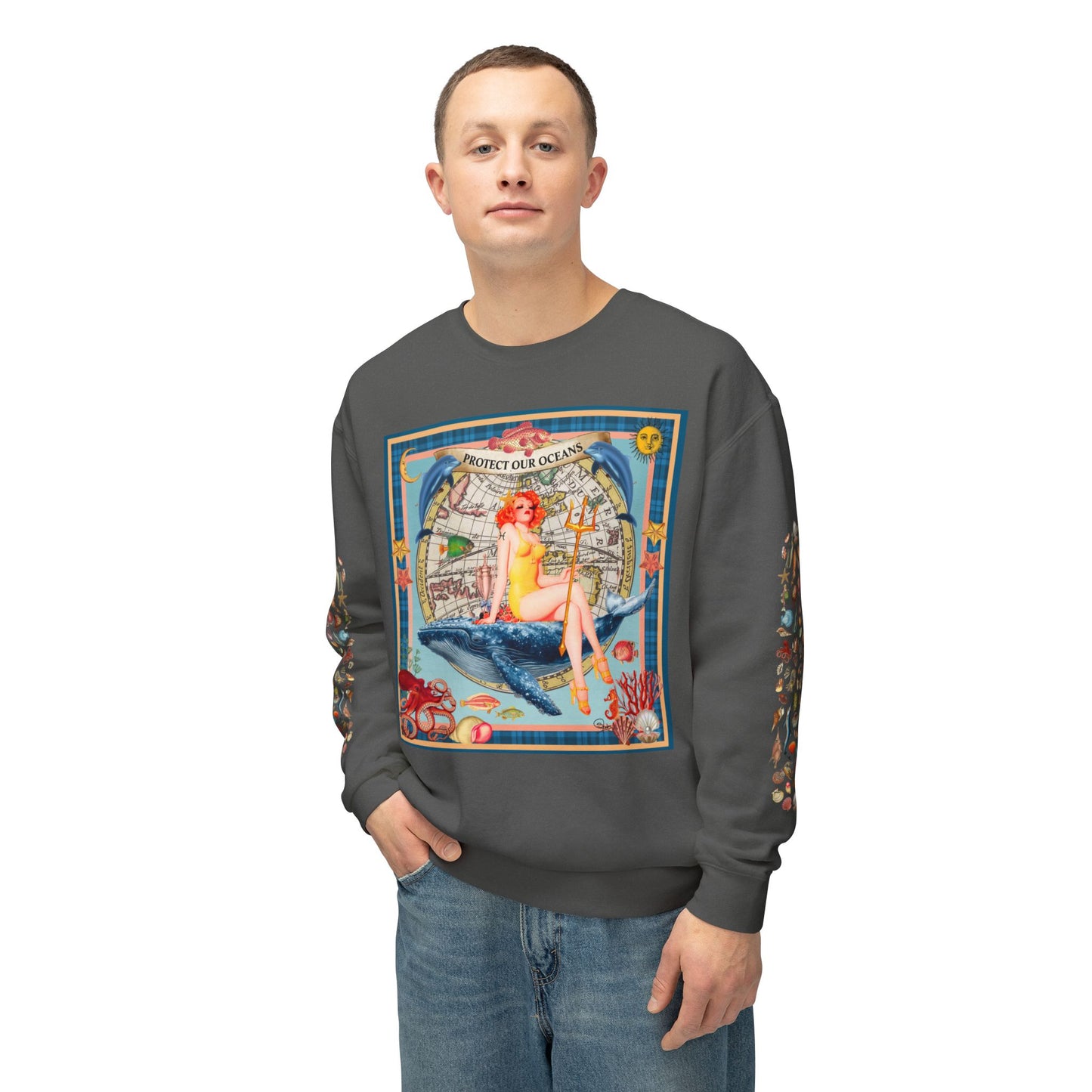 Environment Friendly Crewneck Sweatshirt - Protect Our Oceans Design