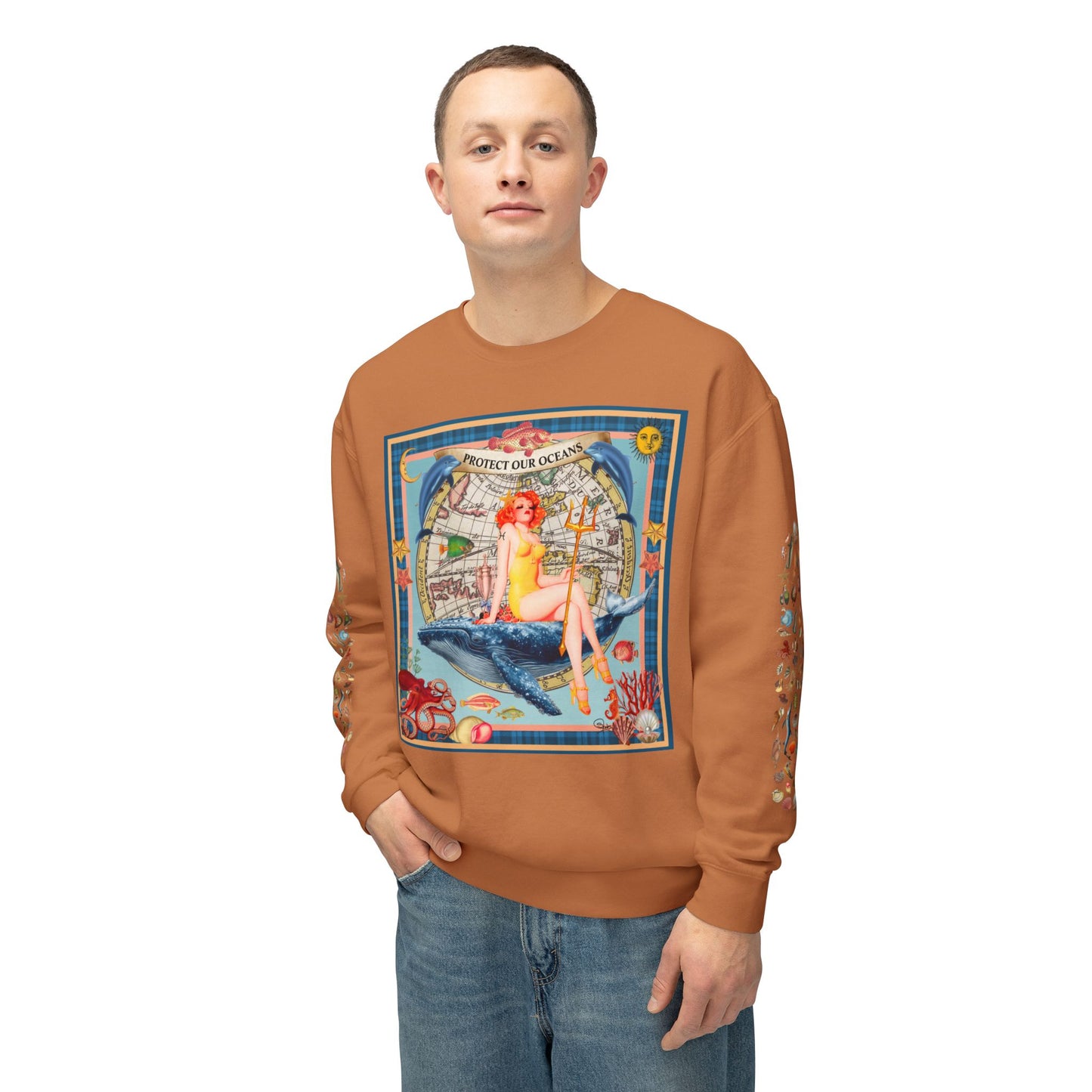 Environment Friendly Crewneck Sweatshirt - Protect Our Oceans Design