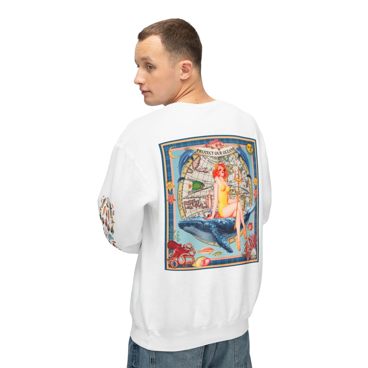 Environment Friendly Crewneck Sweatshirt - Protect Our Oceans Design