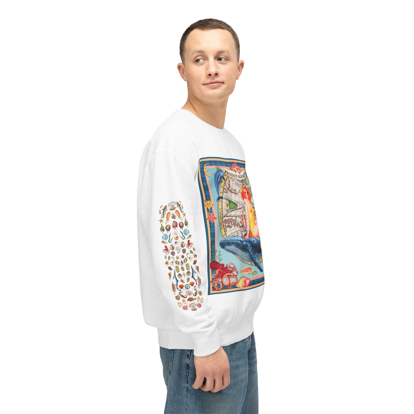 Environment Friendly Crewneck Sweatshirt - Protect Our Oceans Design