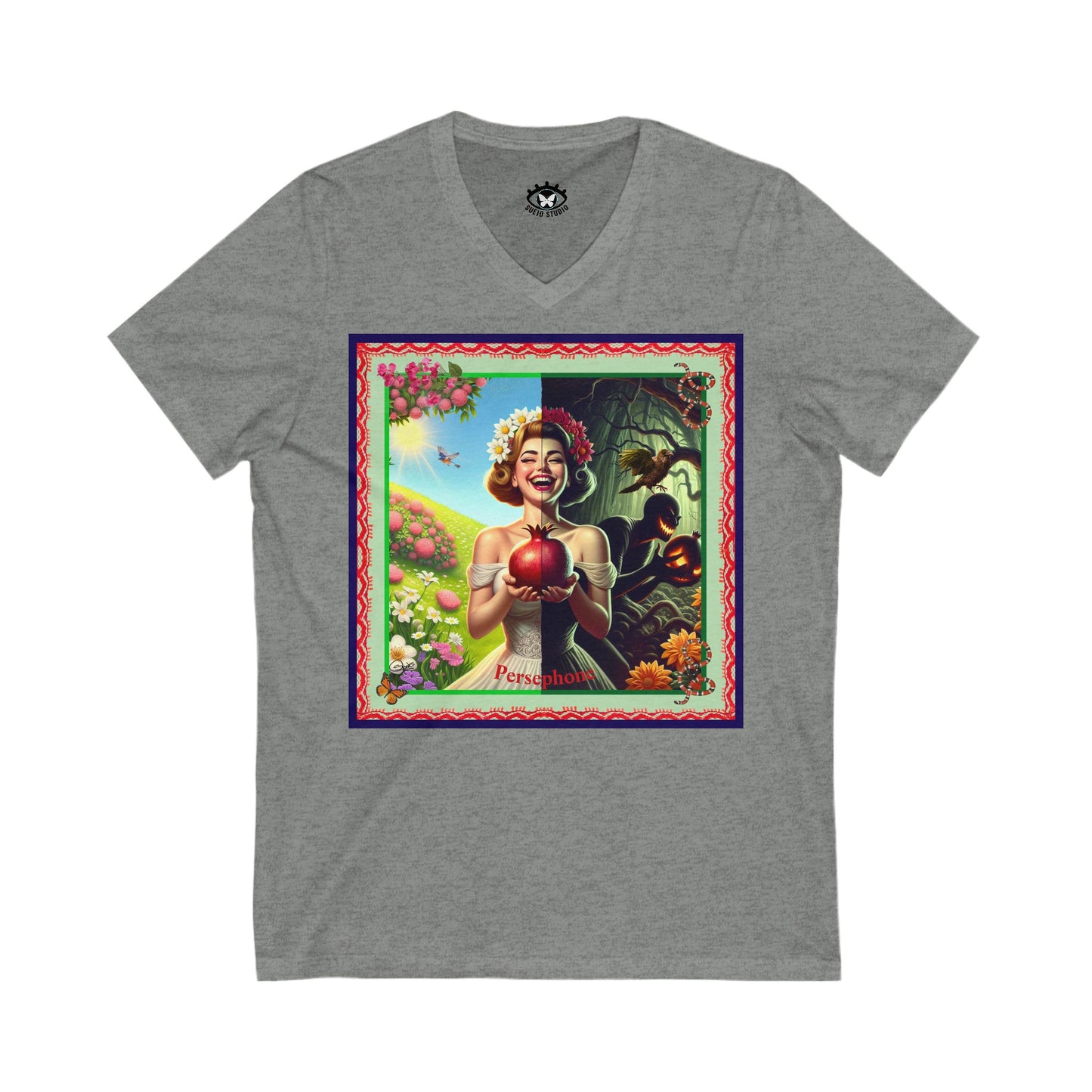 Persephone- Goddess of Spring and Queen of the Underworld - Unisex Short Sleeve V-Neck Tee