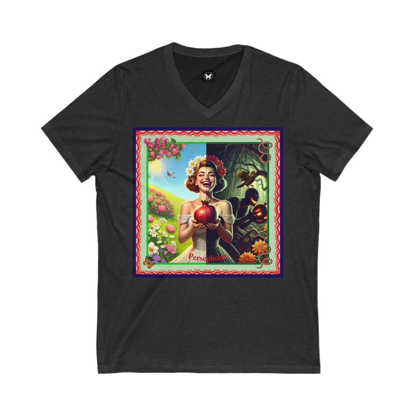 Persephone- Goddess of Spring and Queen of the Underworld - Unisex Short Sleeve V-Neck Tee