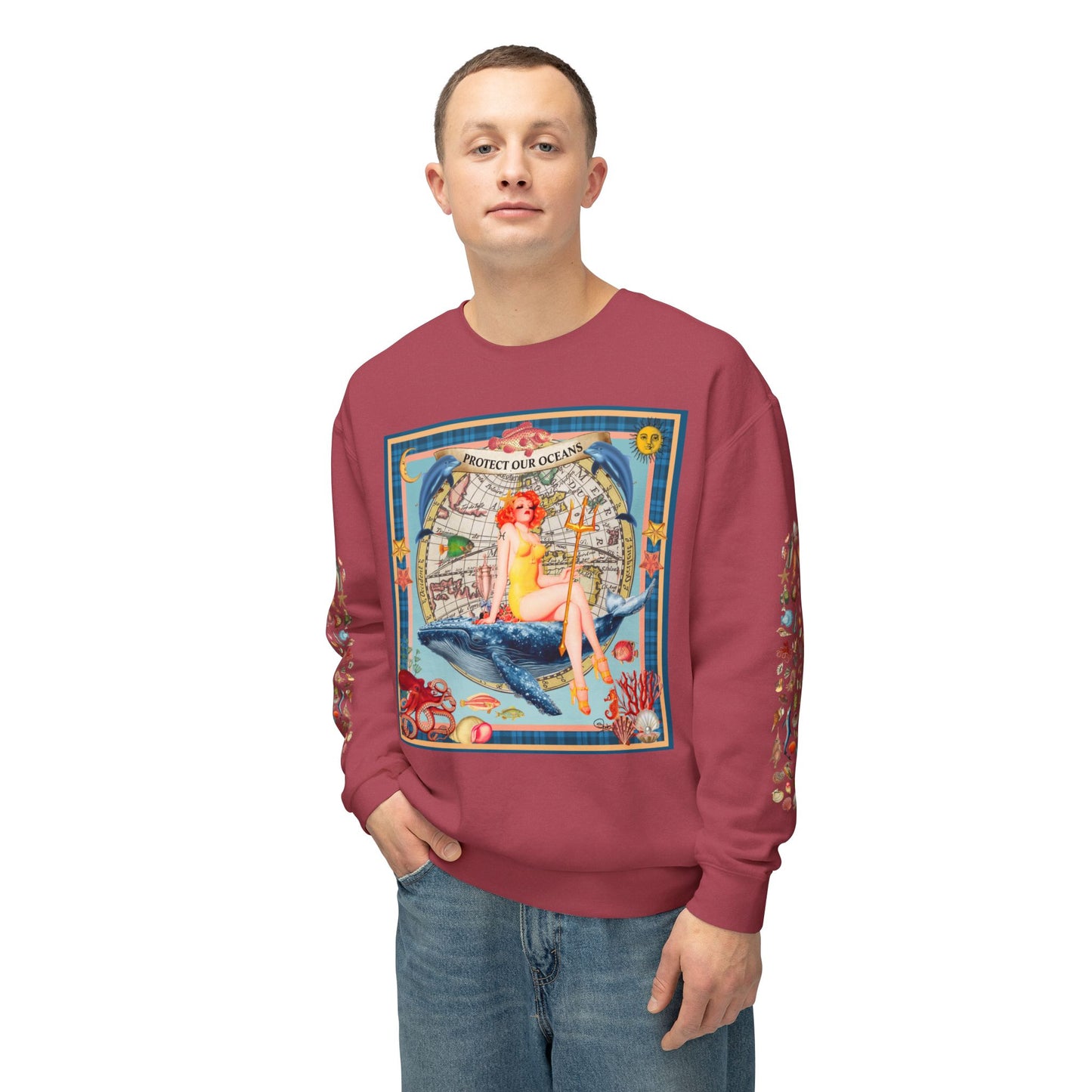 Environment Friendly Crewneck Sweatshirt - Protect Our Oceans Design