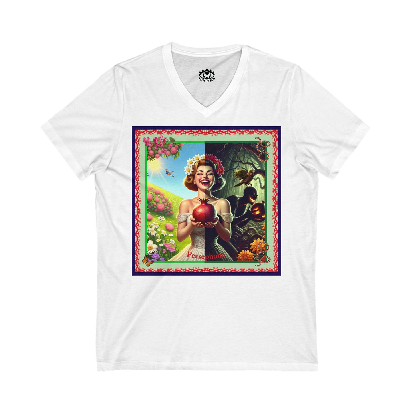Persephone- Goddess of Spring and Queen of the Underworld - Unisex Short Sleeve V-Neck Tee