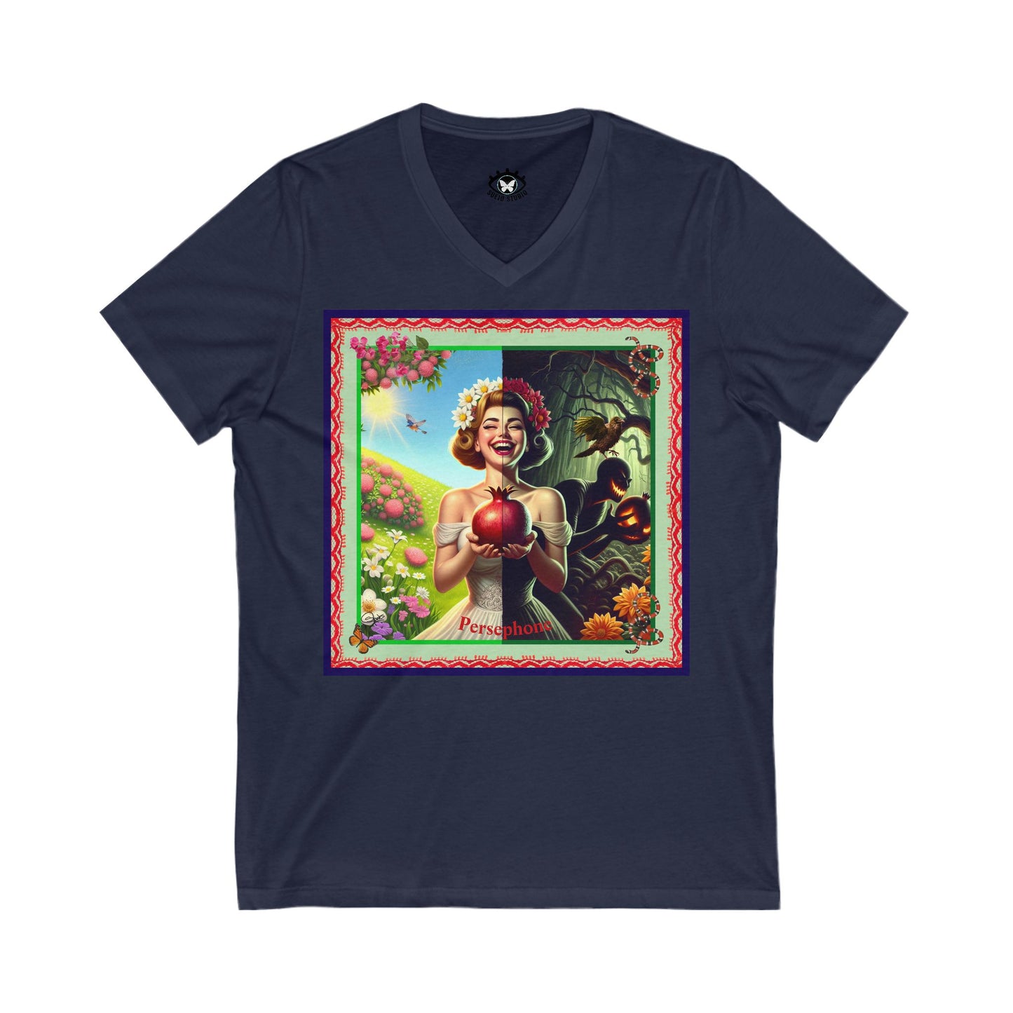 Persephone- Goddess of Spring and Queen of the Underworld - Unisex Short Sleeve V-Neck Tee
