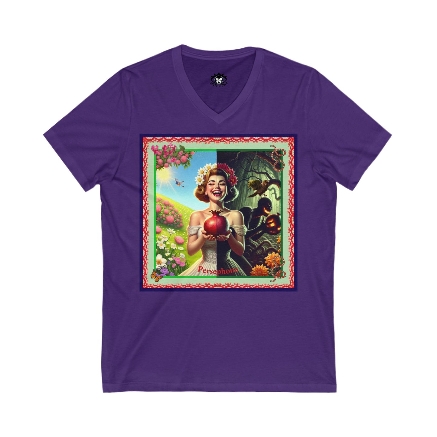 Persephone- Goddess of Spring and Queen of the Underworld - Unisex Short Sleeve V-Neck Tee