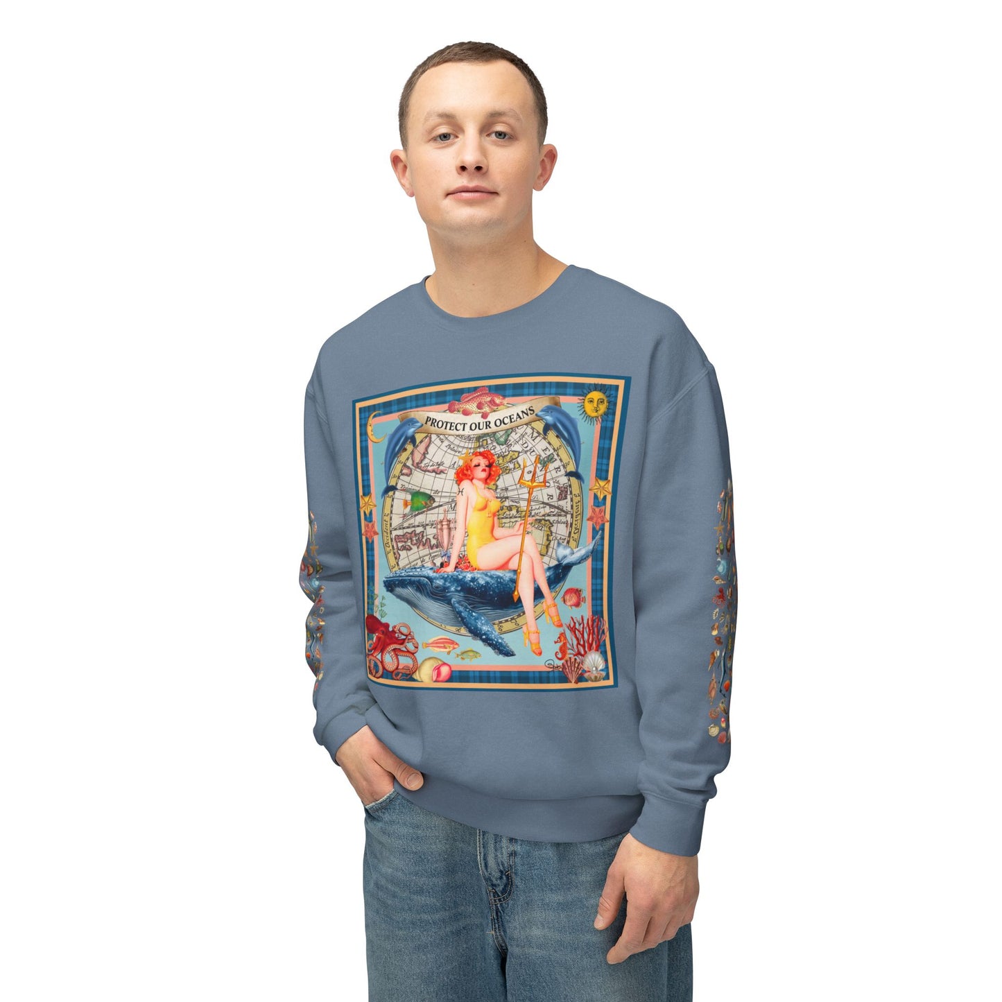 Environment Friendly Crewneck Sweatshirt - Protect Our Oceans Design