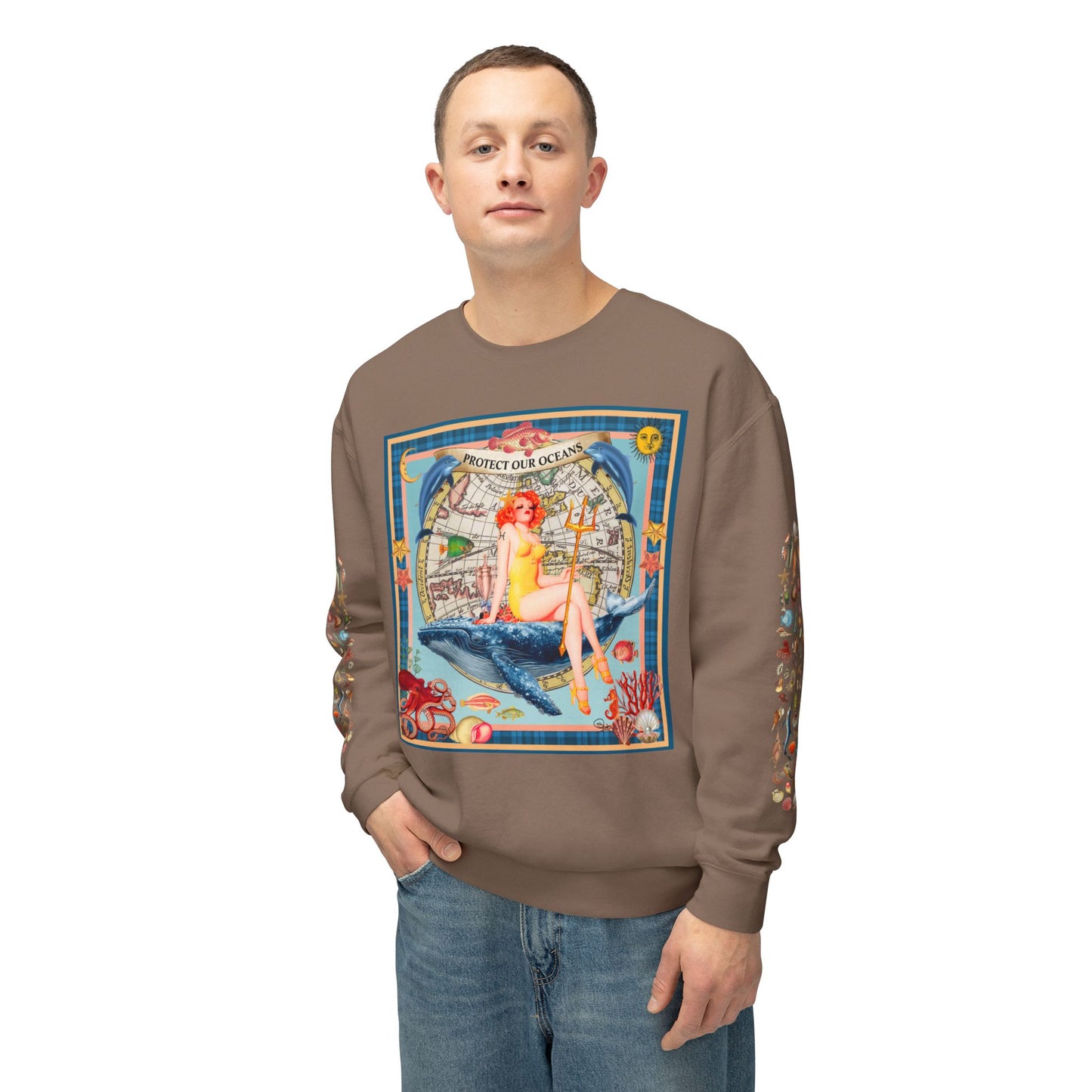 Environment Friendly Crewneck Sweatshirt - Protect Our Oceans Design