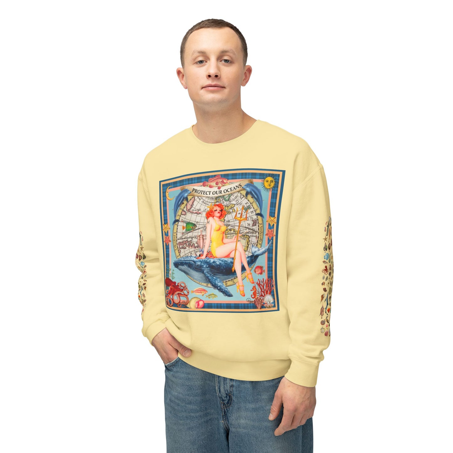 Environment Friendly Crewneck Sweatshirt - Protect Our Oceans Design
