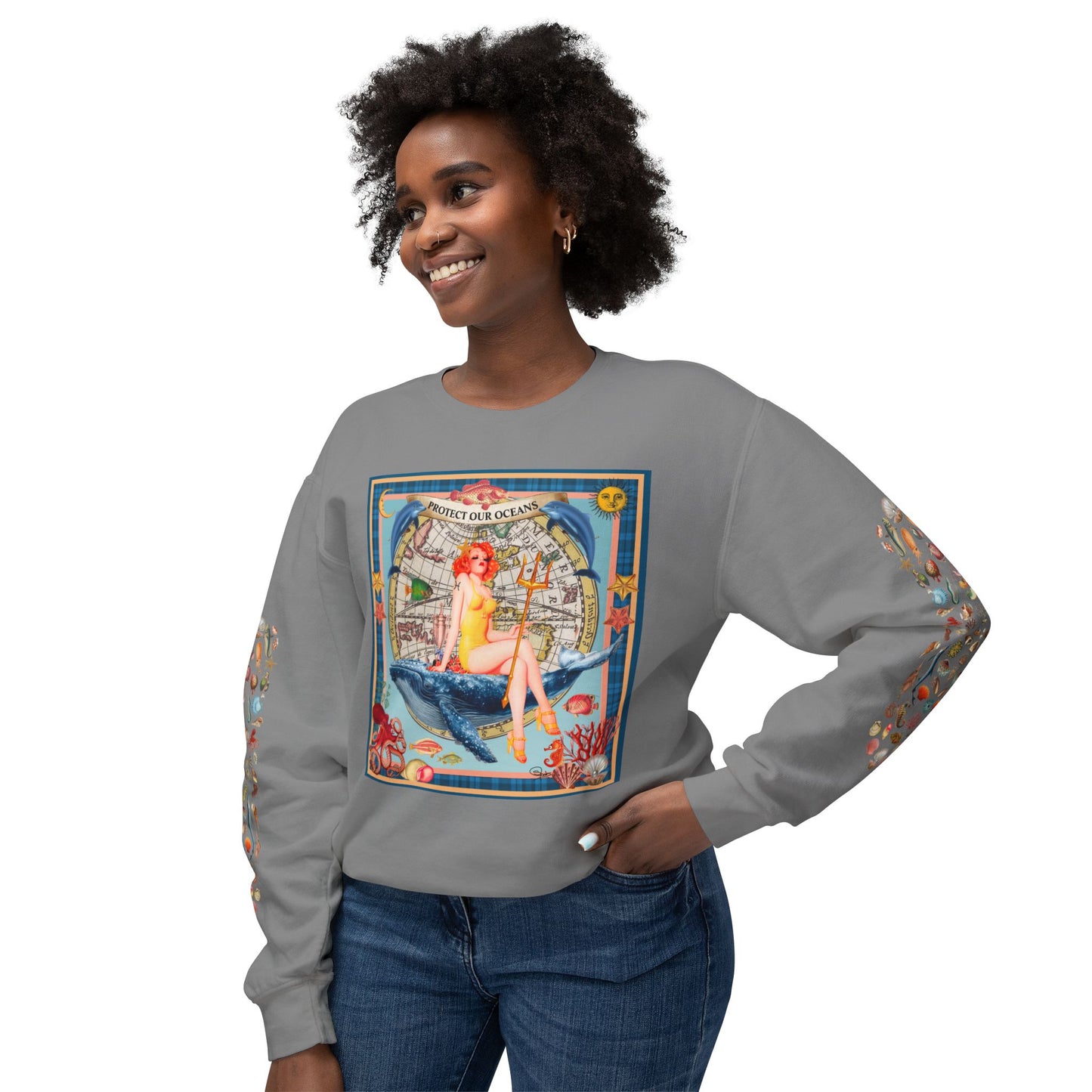 Environment Friendly Crewneck Sweatshirt - Protect Our Oceans Design
