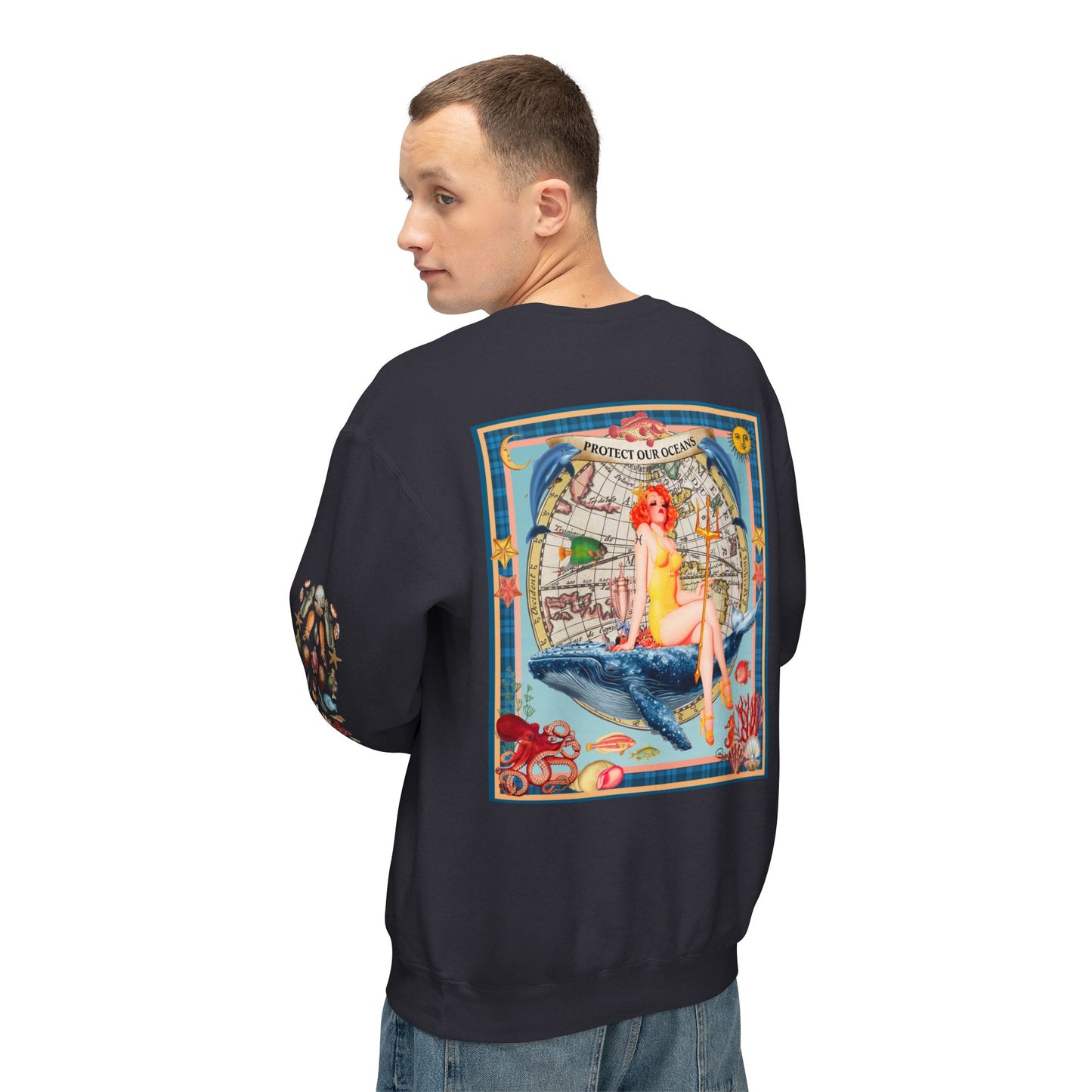 Environment Friendly Crewneck Sweatshirt - Protect Our Oceans Design