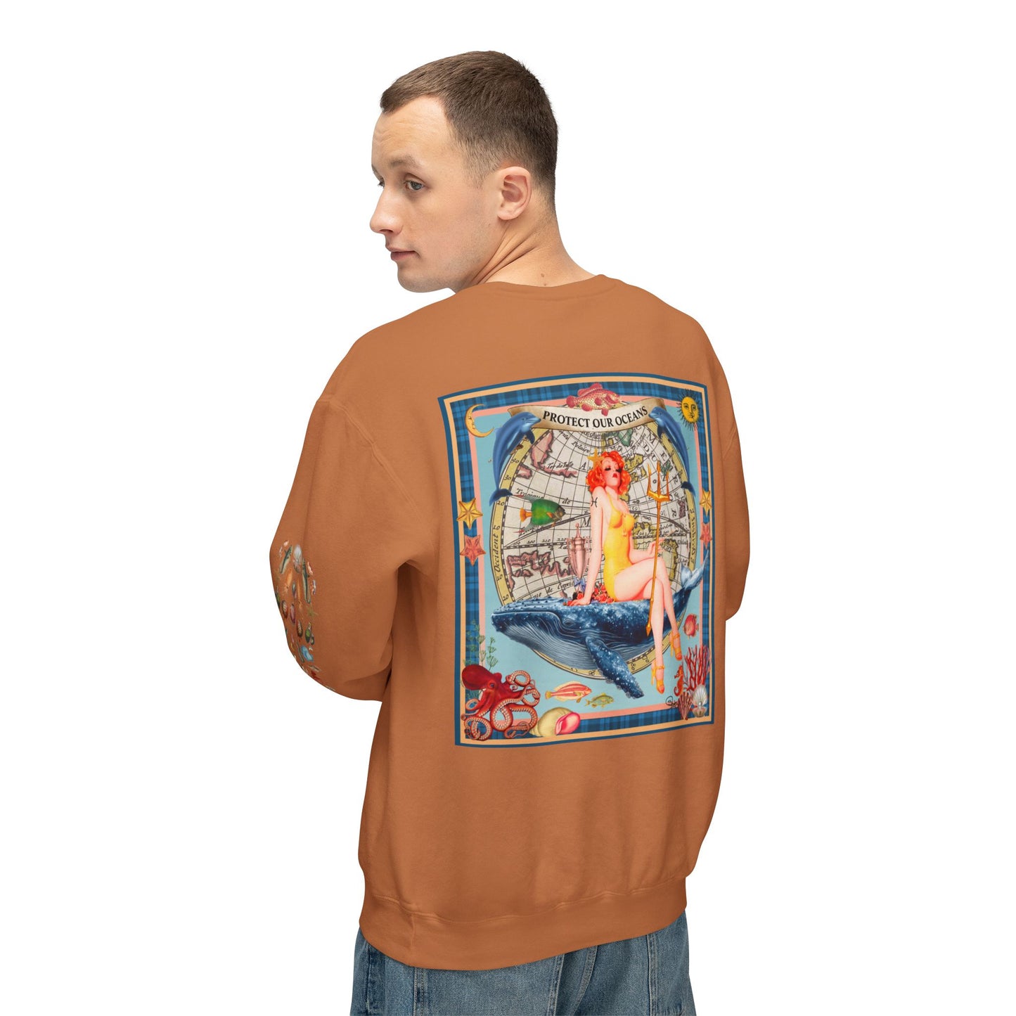 Environment Friendly Crewneck Sweatshirt - Protect Our Oceans Design