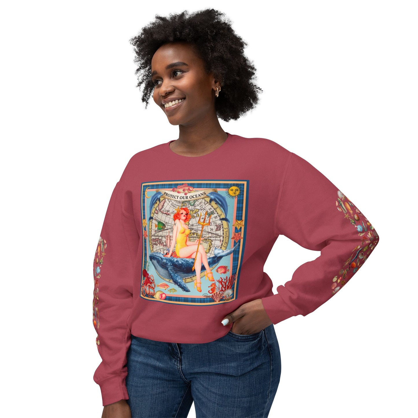Environment Friendly Crewneck Sweatshirt - Protect Our Oceans Design