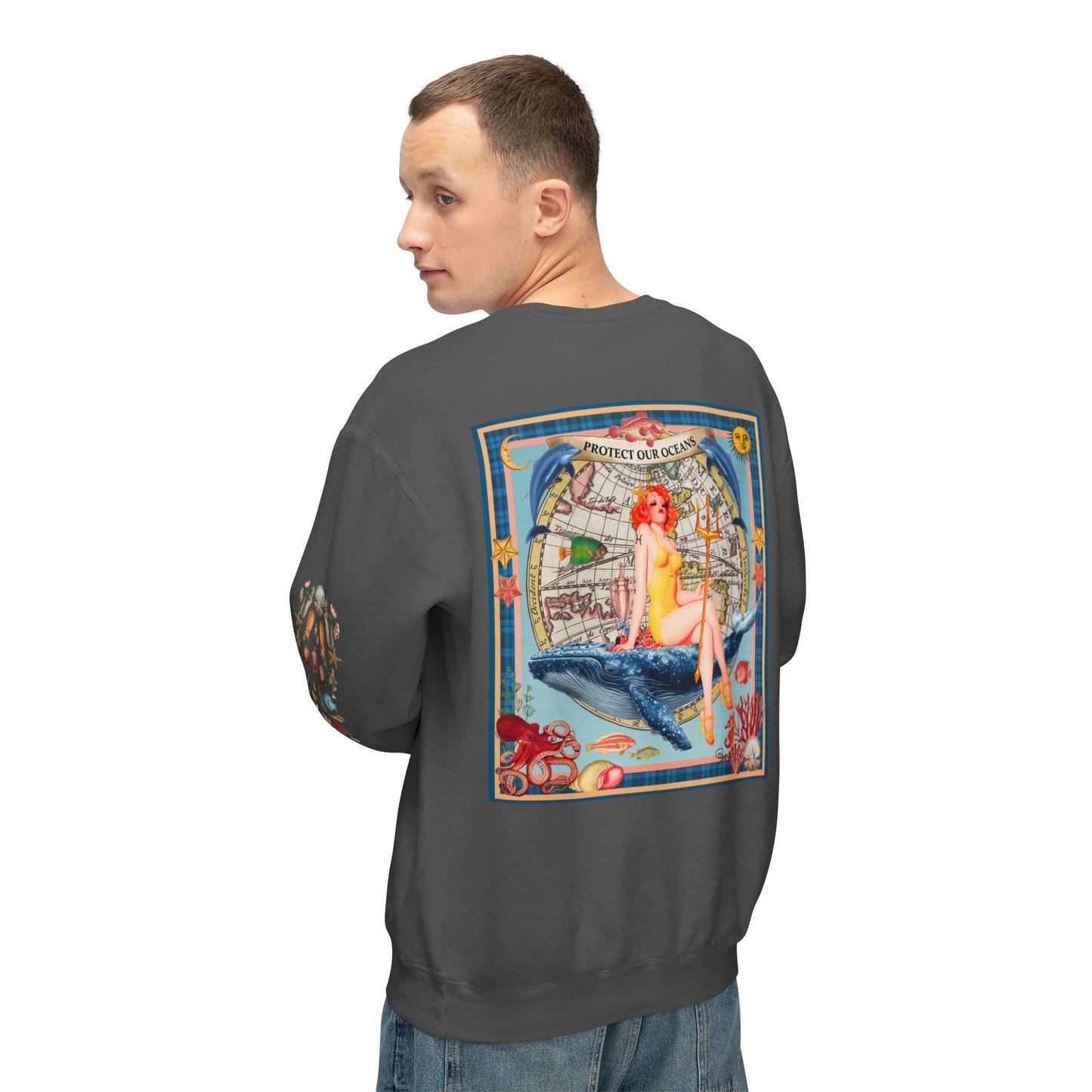 Environment Friendly Crewneck Sweatshirt - Protect Our Oceans Design