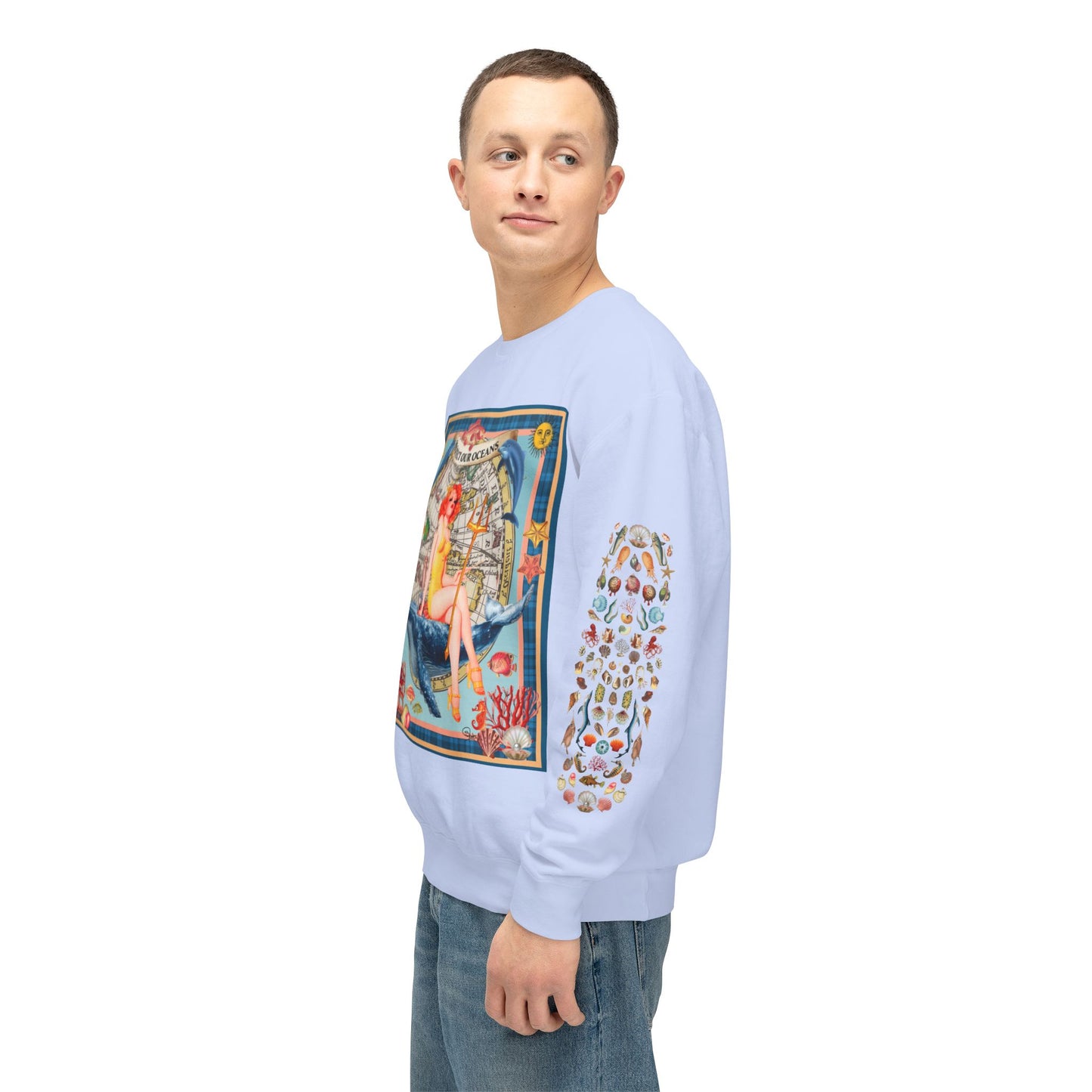 Environment Friendly Crewneck Sweatshirt - Protect Our Oceans Design