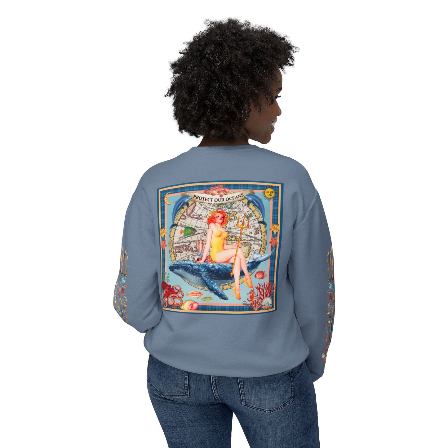 Environment Friendly Crewneck Sweatshirt - Protect Our Oceans Design