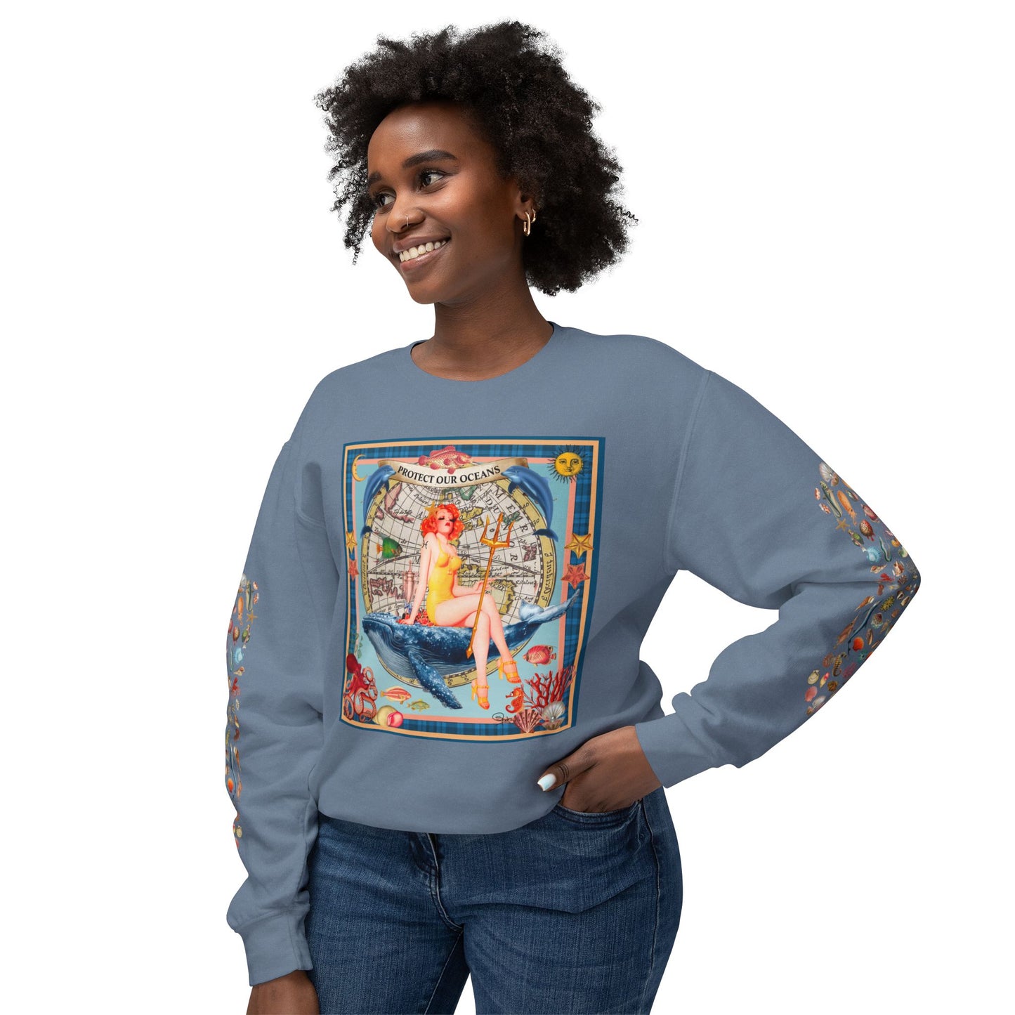 Environment Friendly Crewneck Sweatshirt - Protect Our Oceans Design