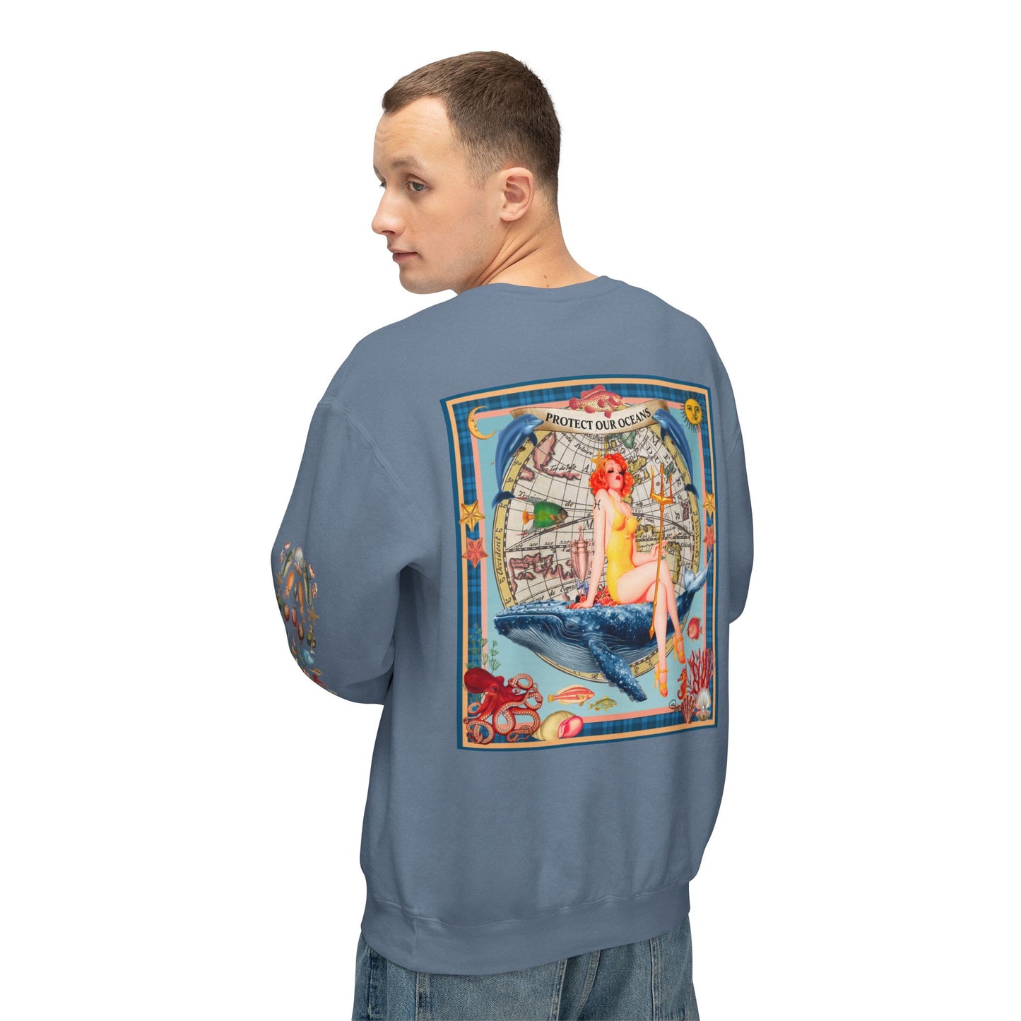 Environment Friendly Crewneck Sweatshirt - Protect Our Oceans Design