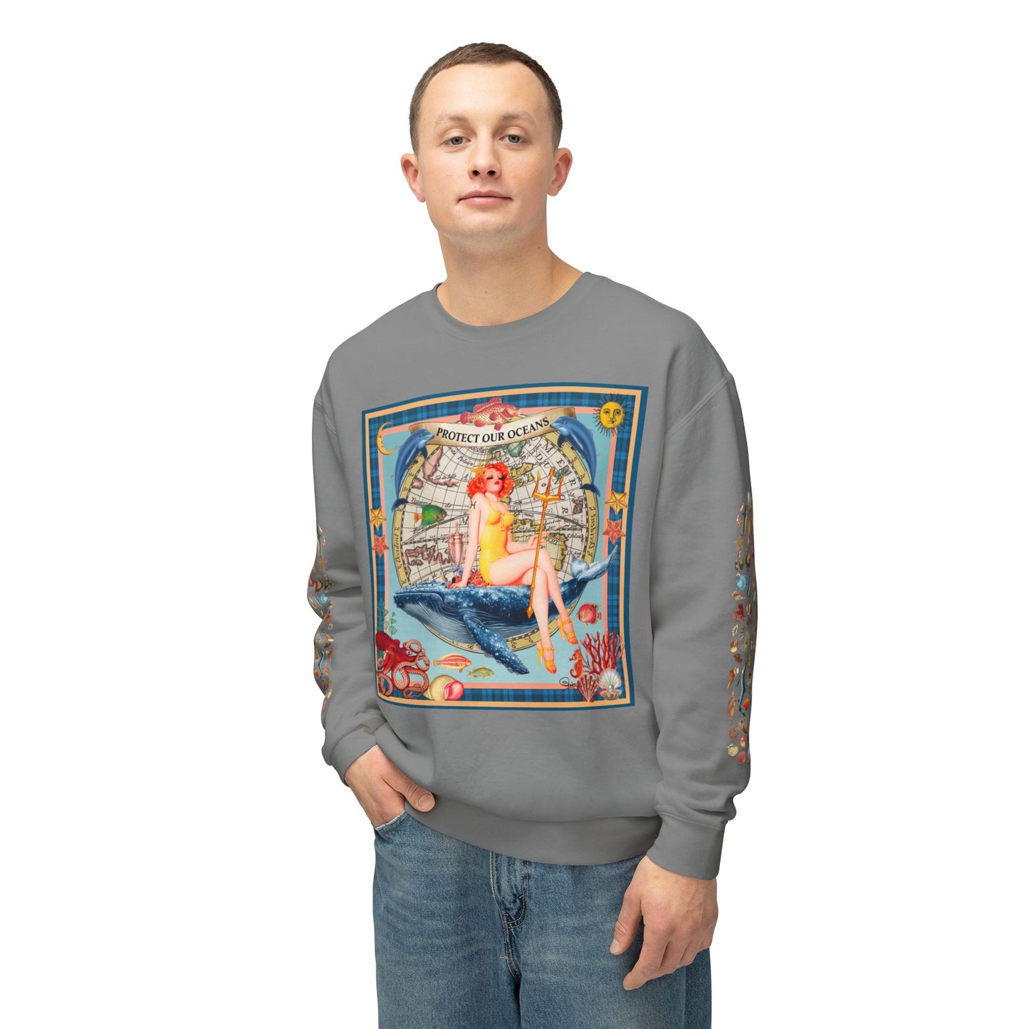 Environment Friendly Crewneck Sweatshirt - Protect Our Oceans Design
