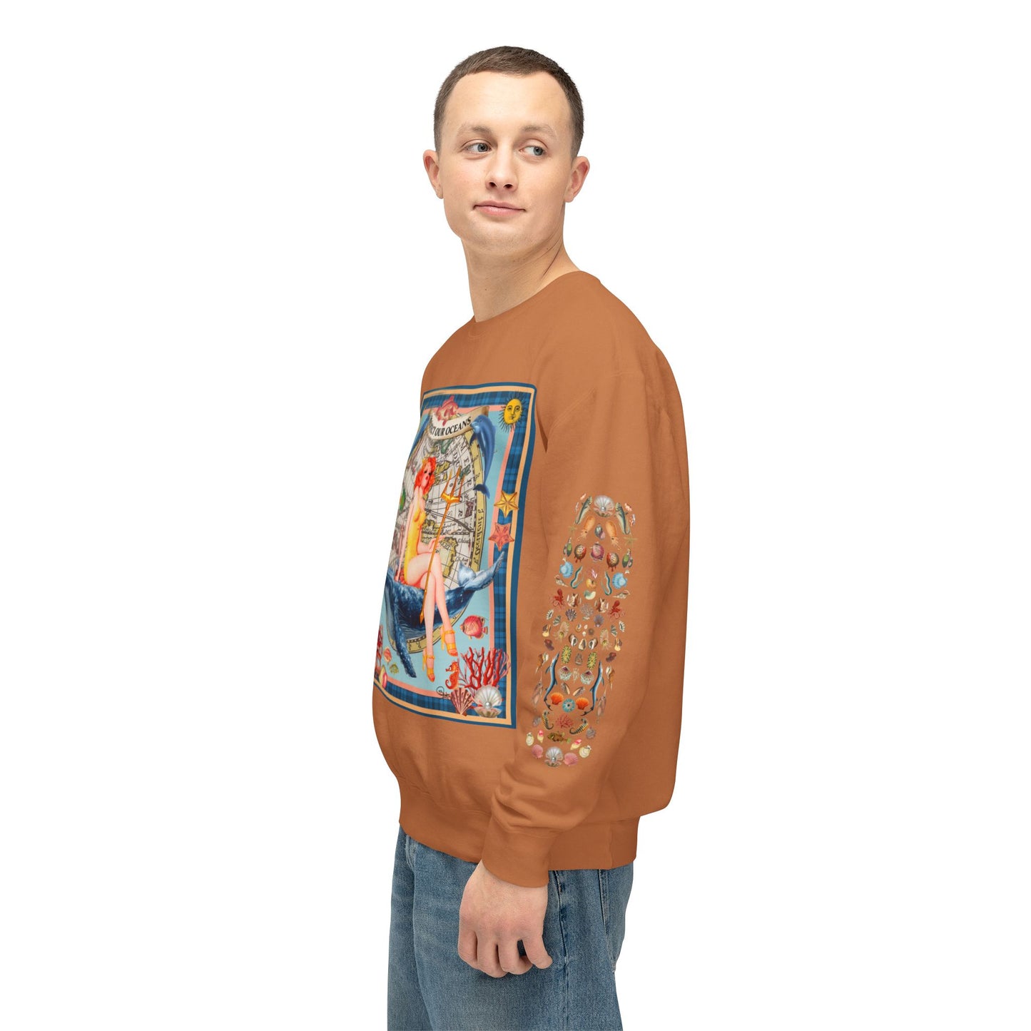 Environment Friendly Crewneck Sweatshirt - Protect Our Oceans Design