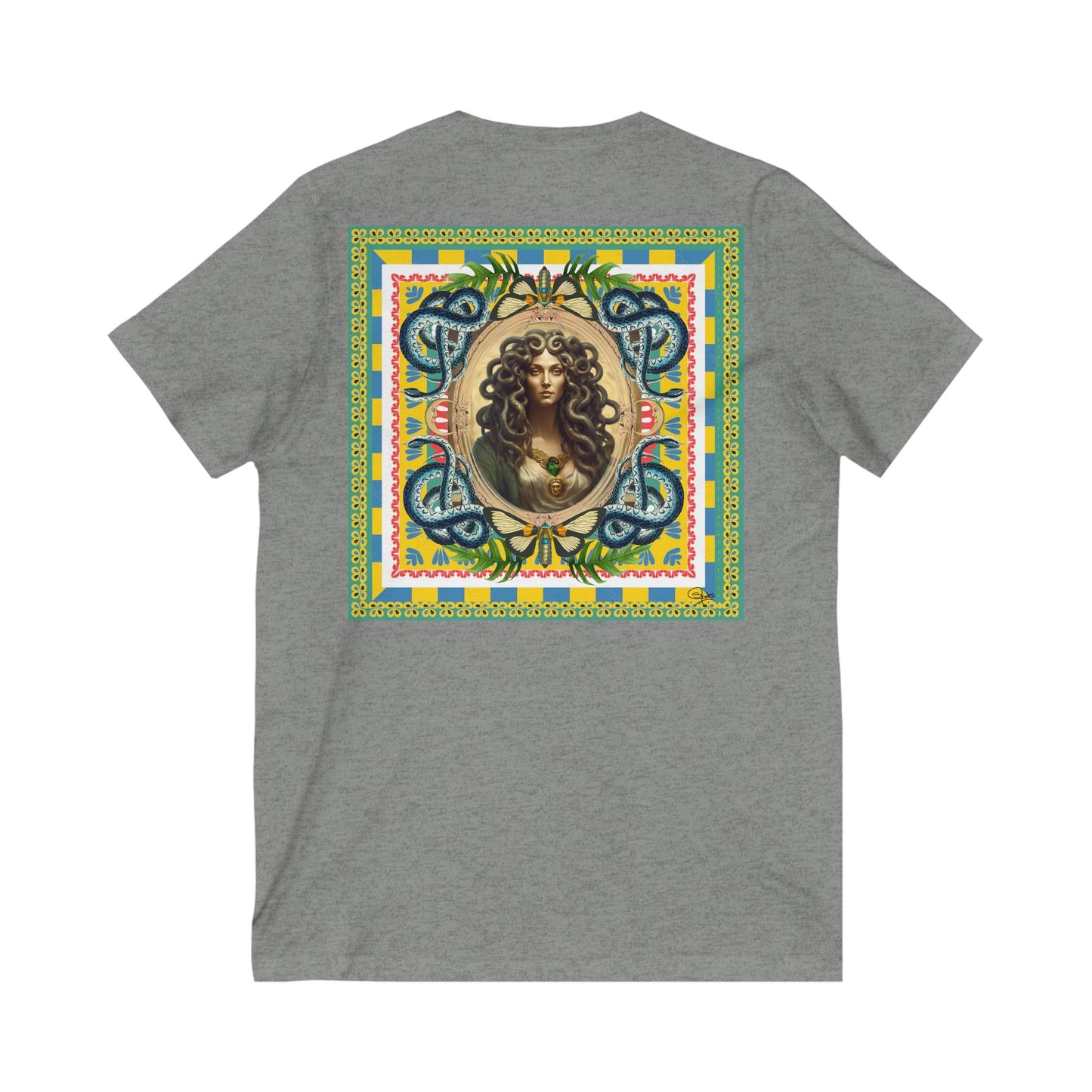 Mona Lisa Medusa - Unisex Jersey Short Sleeve V-Neck Tee