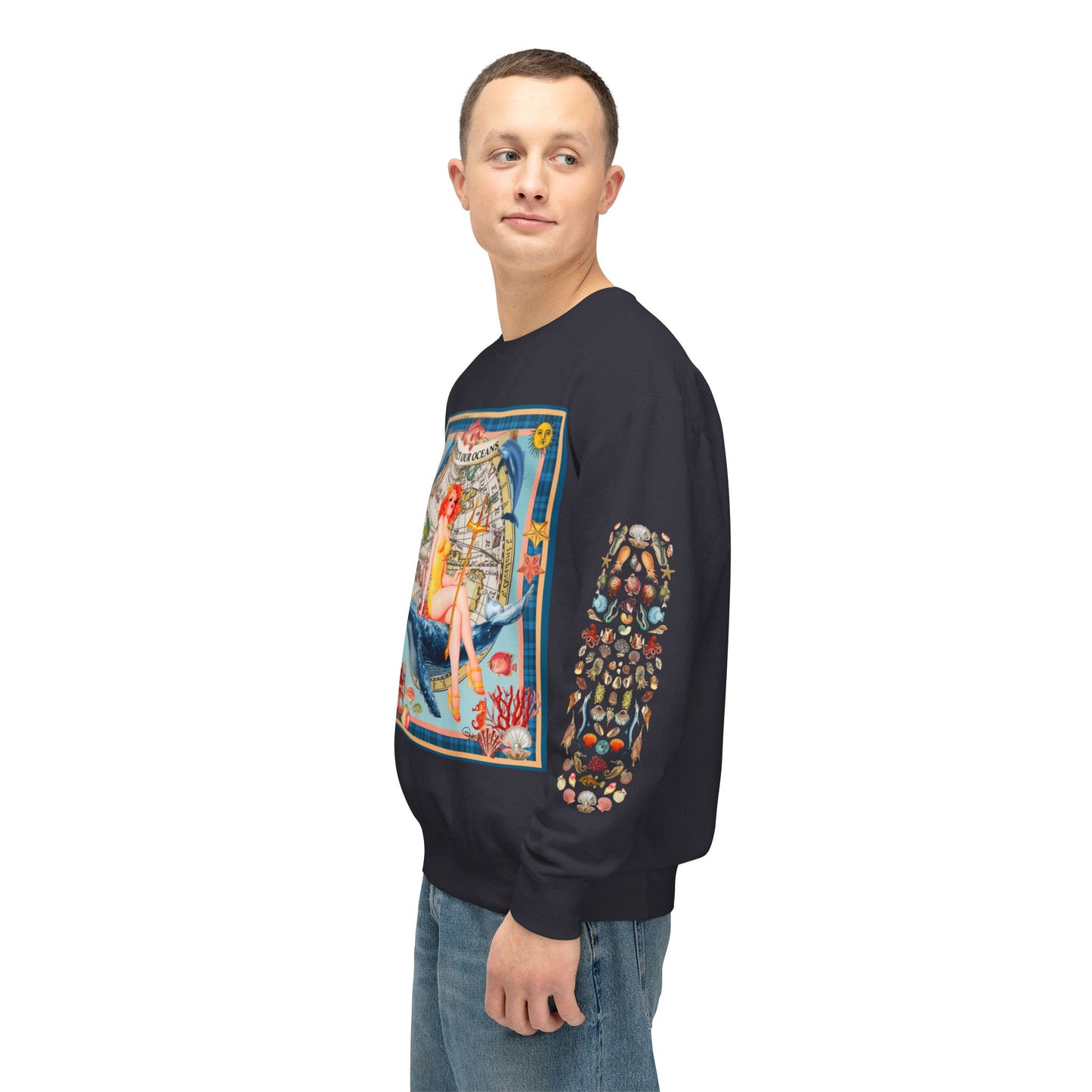 Environment Friendly Crewneck Sweatshirt - Protect Our Oceans Design