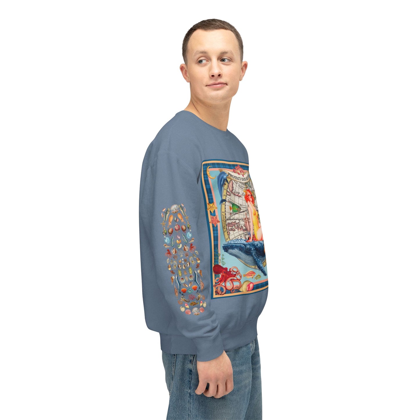 Environment Friendly Crewneck Sweatshirt - Protect Our Oceans Design