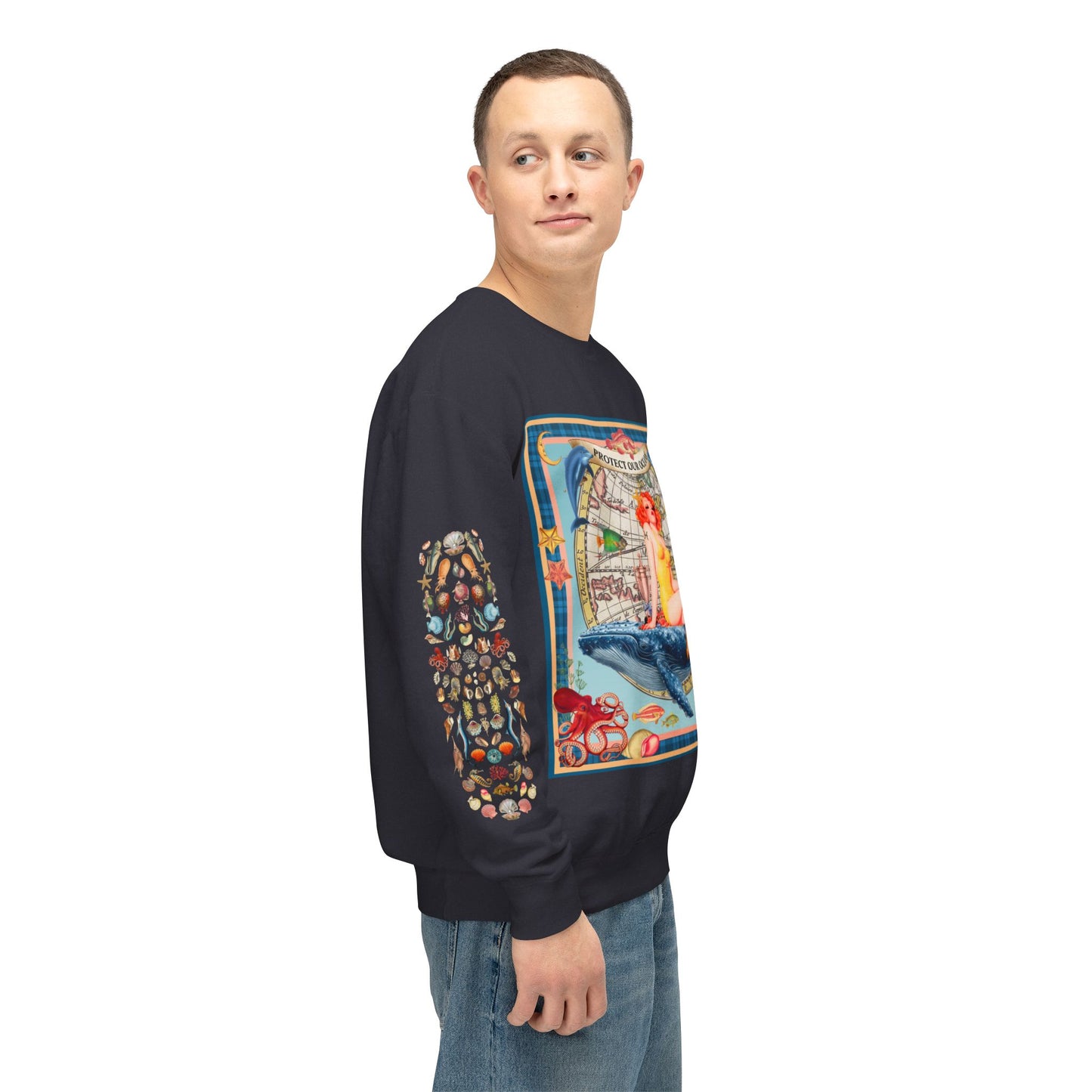Environment Friendly Crewneck Sweatshirt - Protect Our Oceans Design