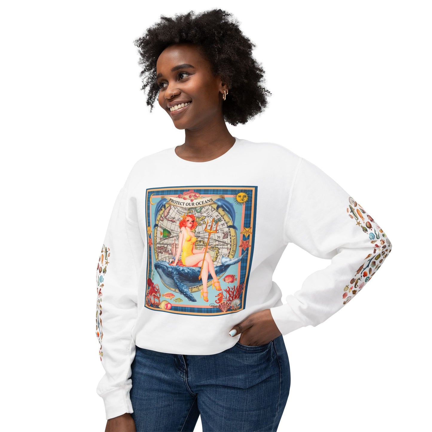 Environment Friendly Crewneck Sweatshirt - Protect Our Oceans Design