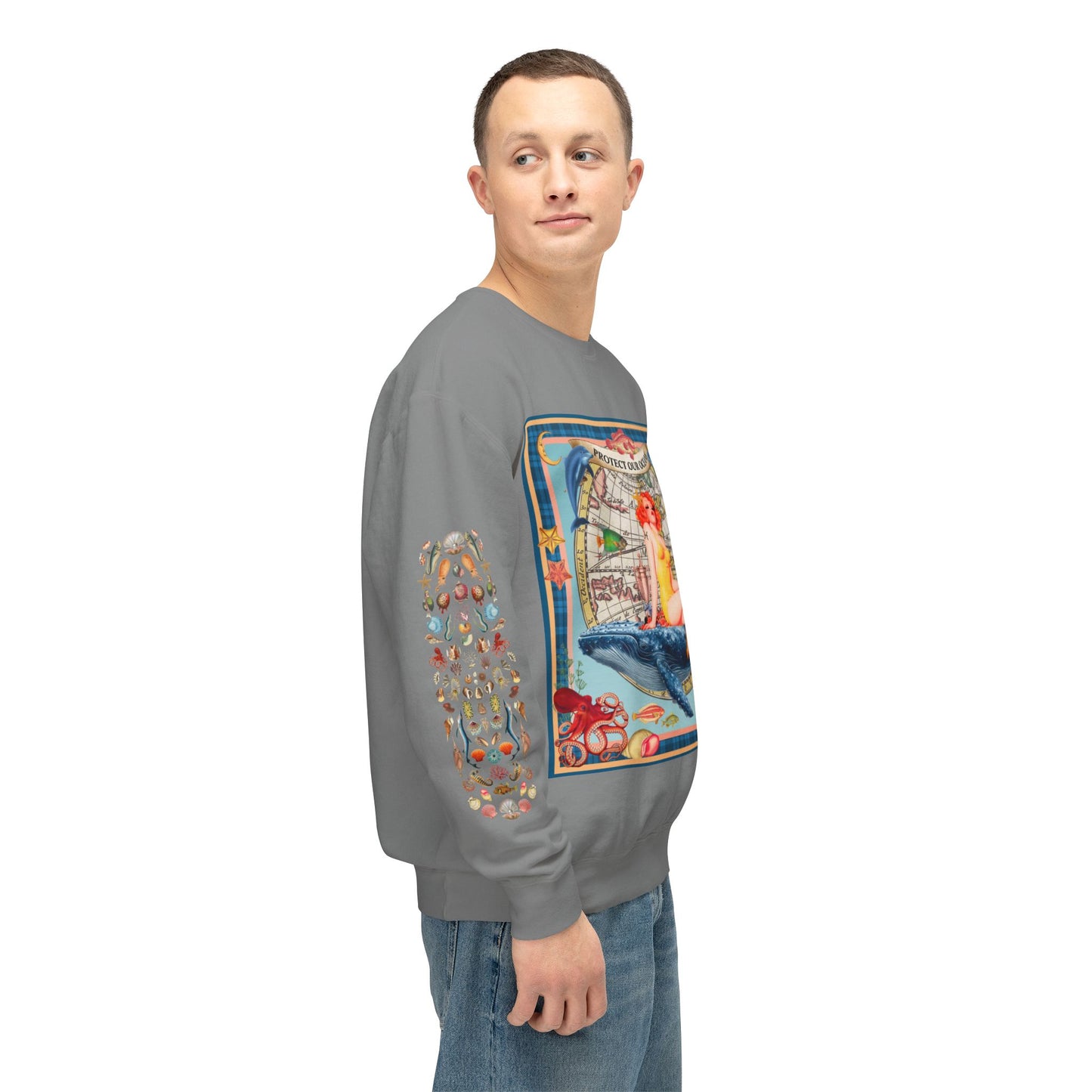 Environment Friendly Crewneck Sweatshirt - Protect Our Oceans Design