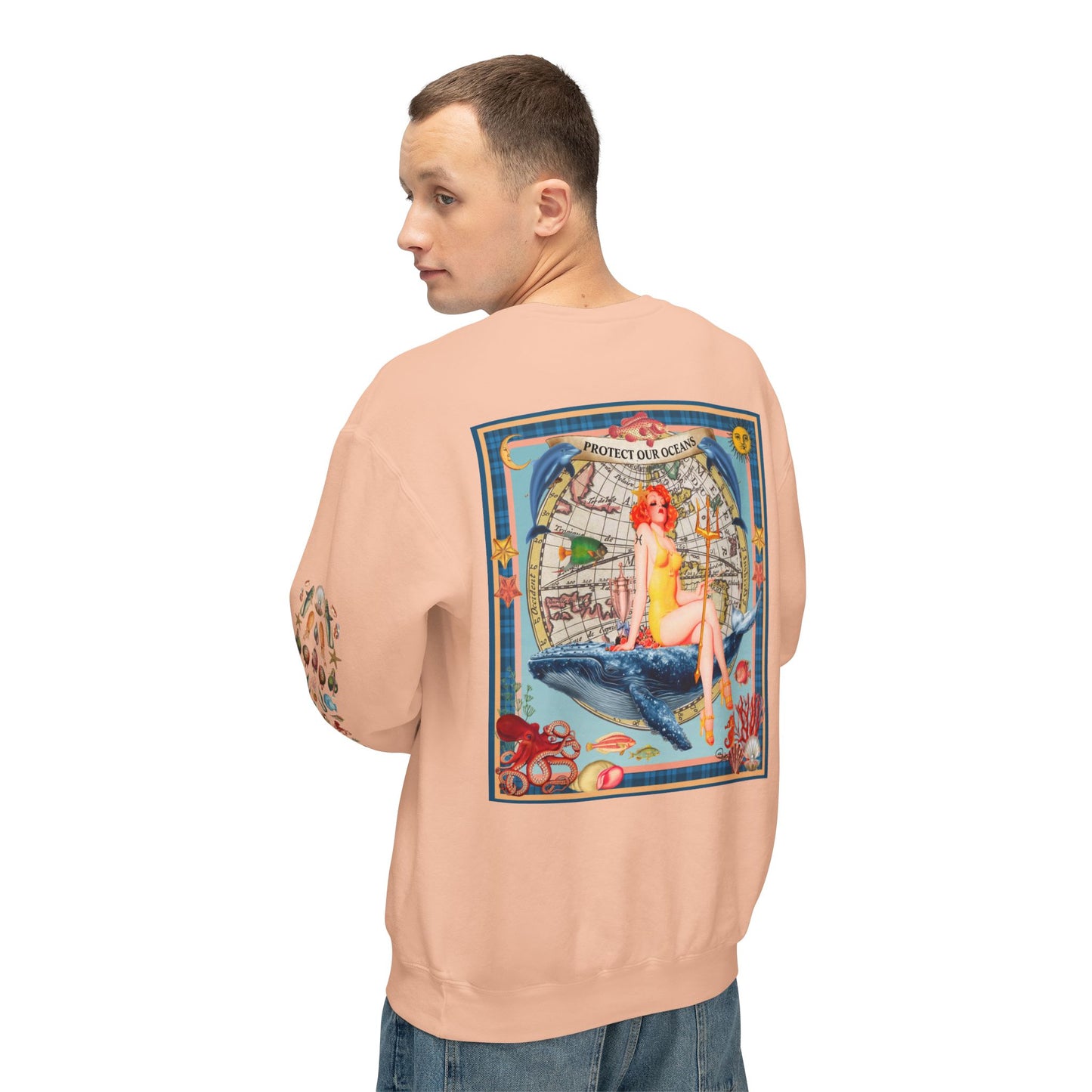 Environment Friendly Crewneck Sweatshirt - Protect Our Oceans Design