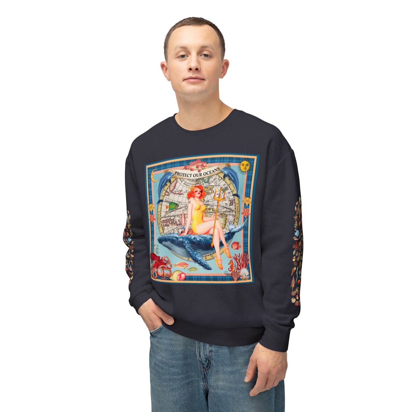 Environment Friendly Crewneck Sweatshirt - Protect Our Oceans Design