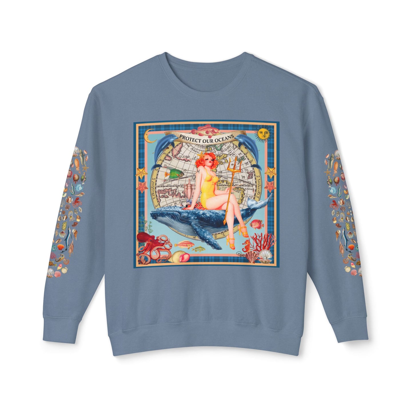 Environment Friendly Crewneck Sweatshirt - Protect Our Oceans Design