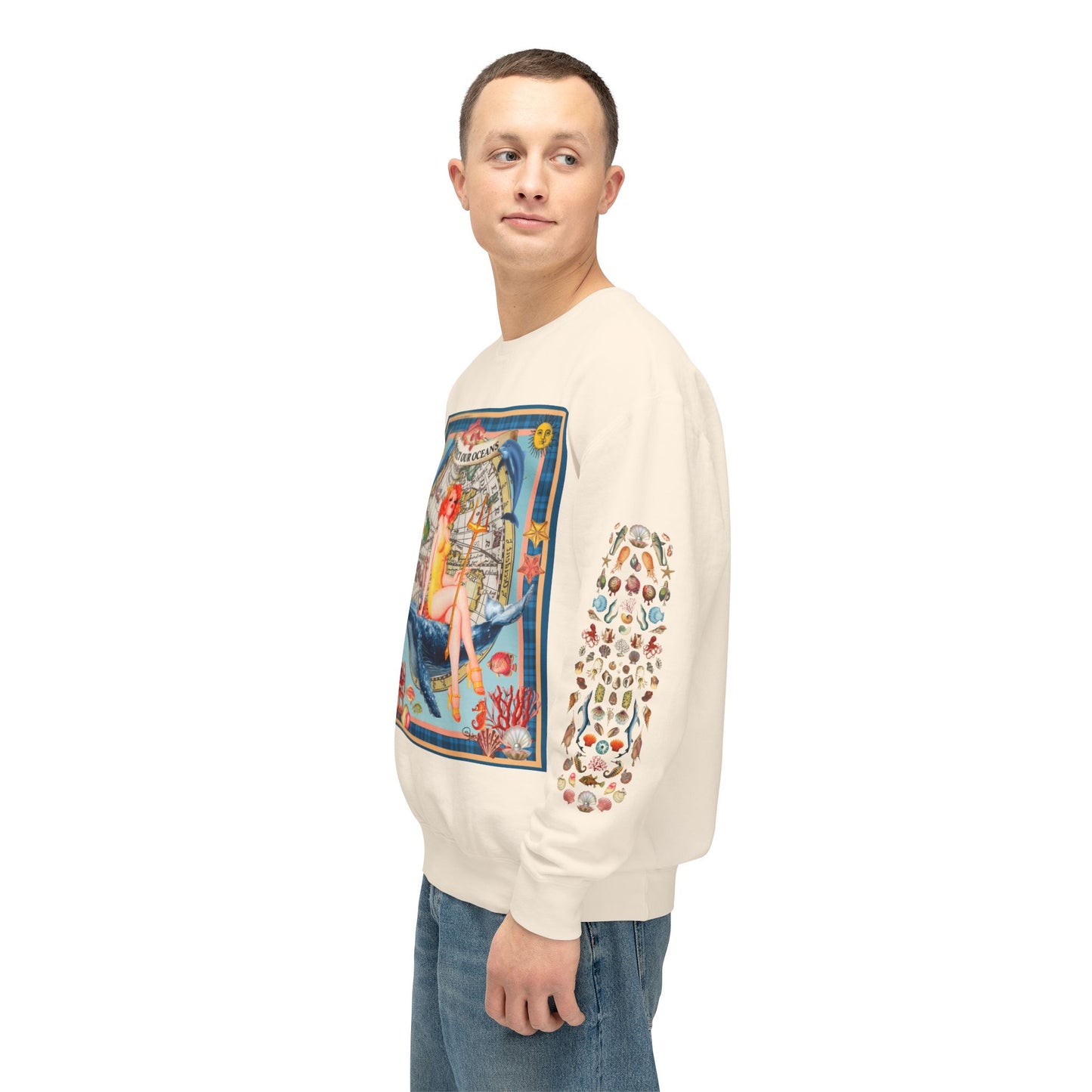 Environment Friendly Crewneck Sweatshirt - Protect Our Oceans Design