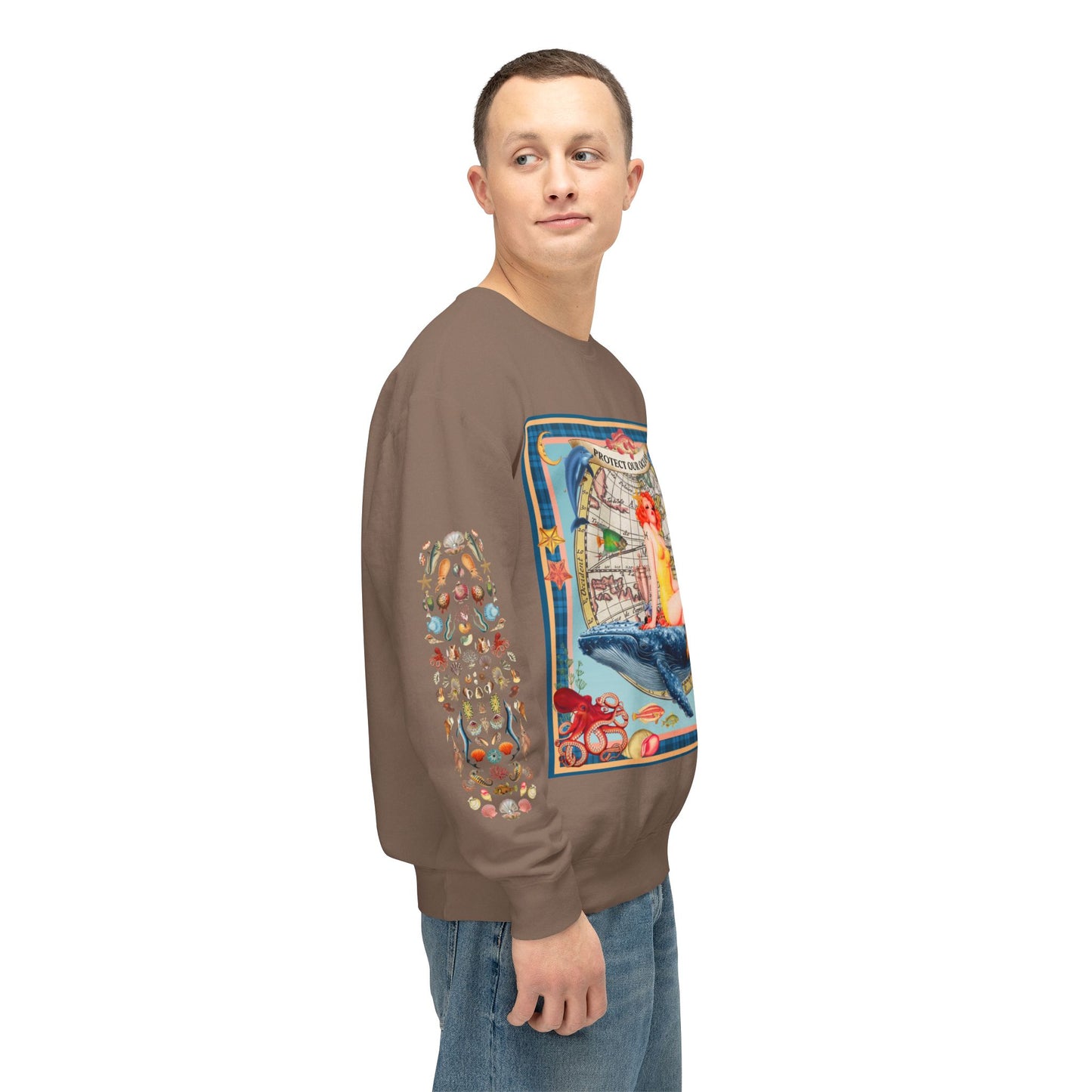 Environment Friendly Crewneck Sweatshirt - Protect Our Oceans Design