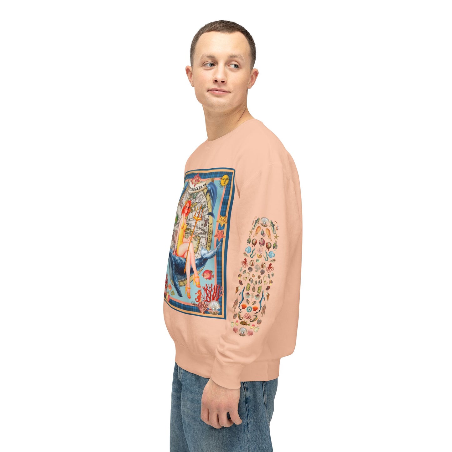 Environment Friendly Crewneck Sweatshirt - Protect Our Oceans Design