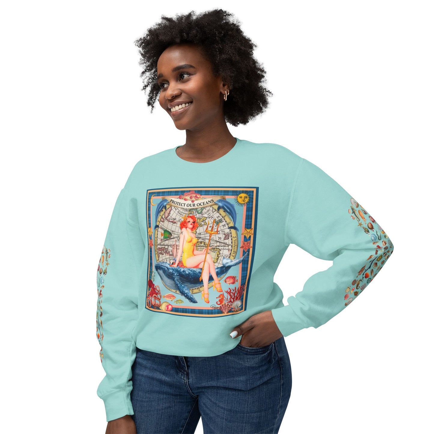 Environment Friendly Crewneck Sweatshirt - Protect Our Oceans Design
